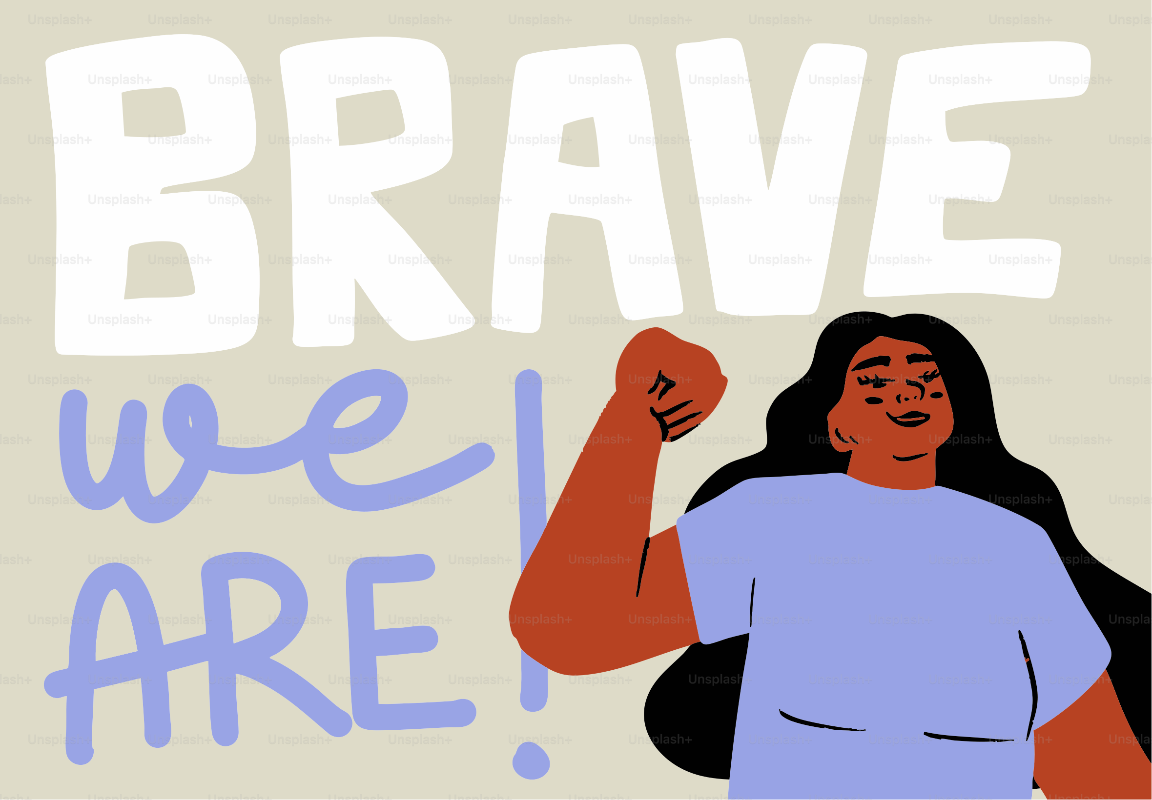 拳を上げた女性、テキストには「私たちは勇敢です!」と書かれています。