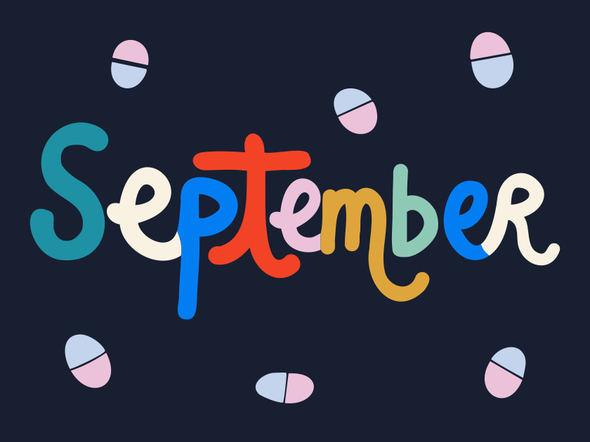 Texto colorido de septiembre con pastillas pastel