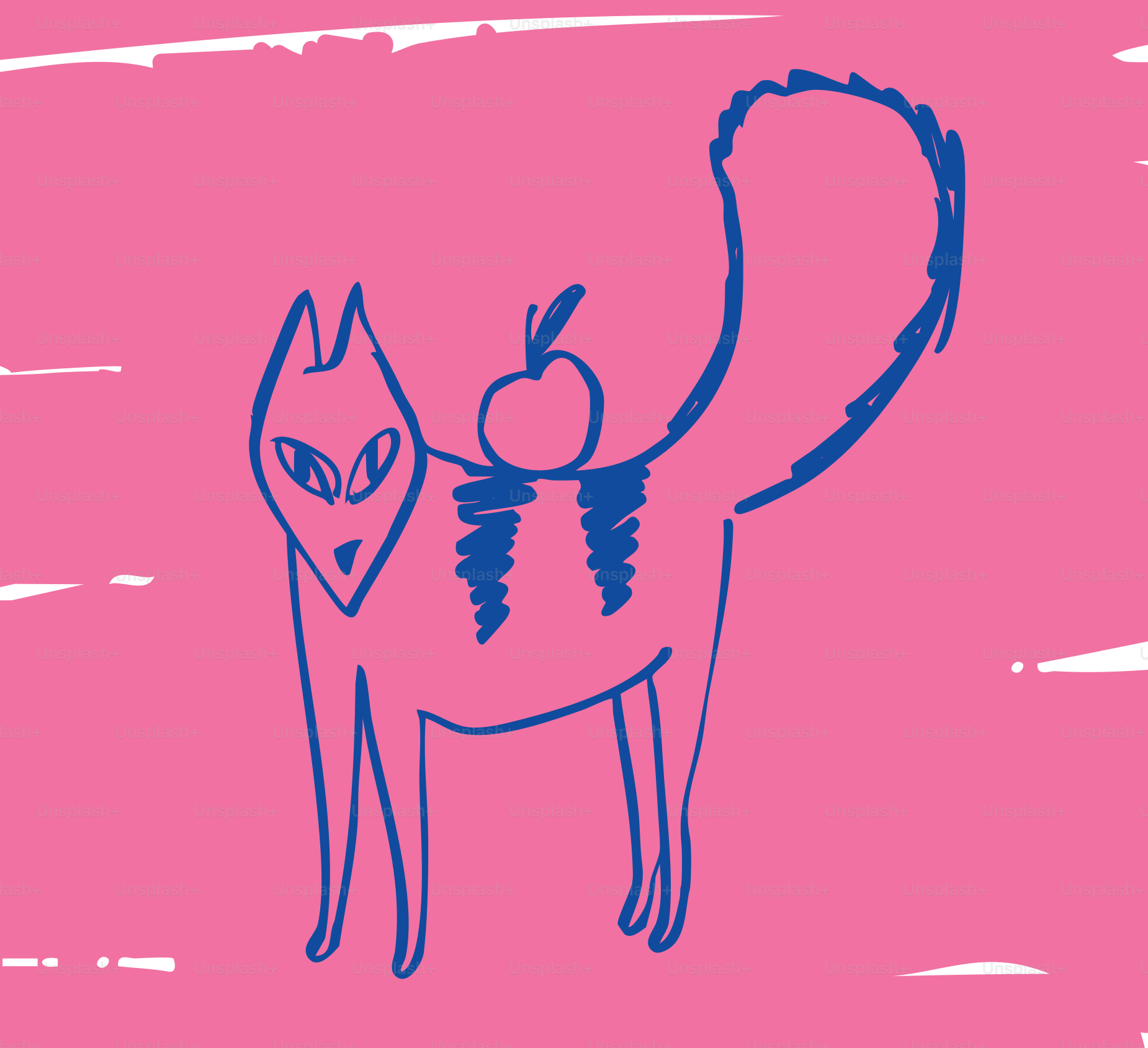 A whimsical blue cat with an apple on its back