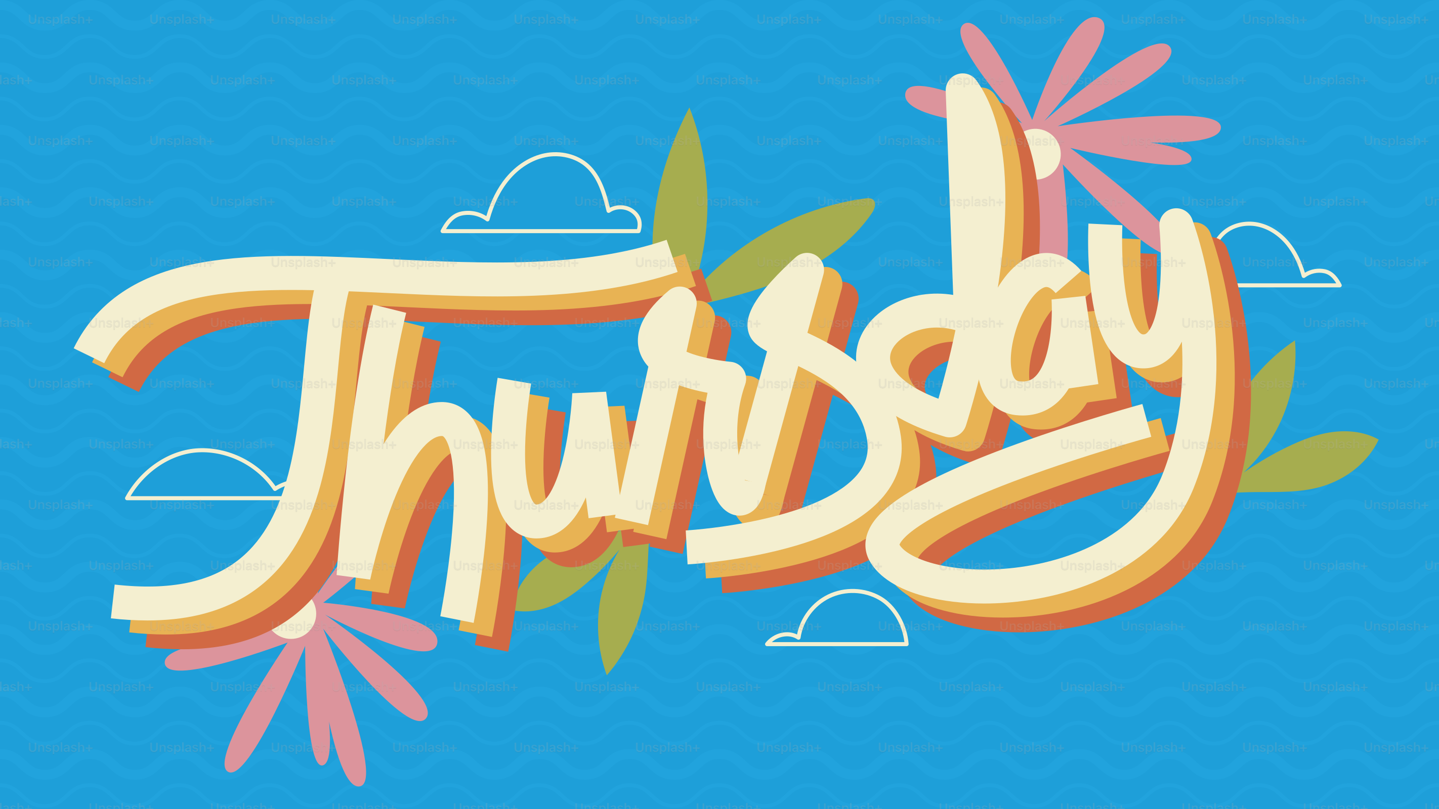 Retro style "thursday" text with floral accents