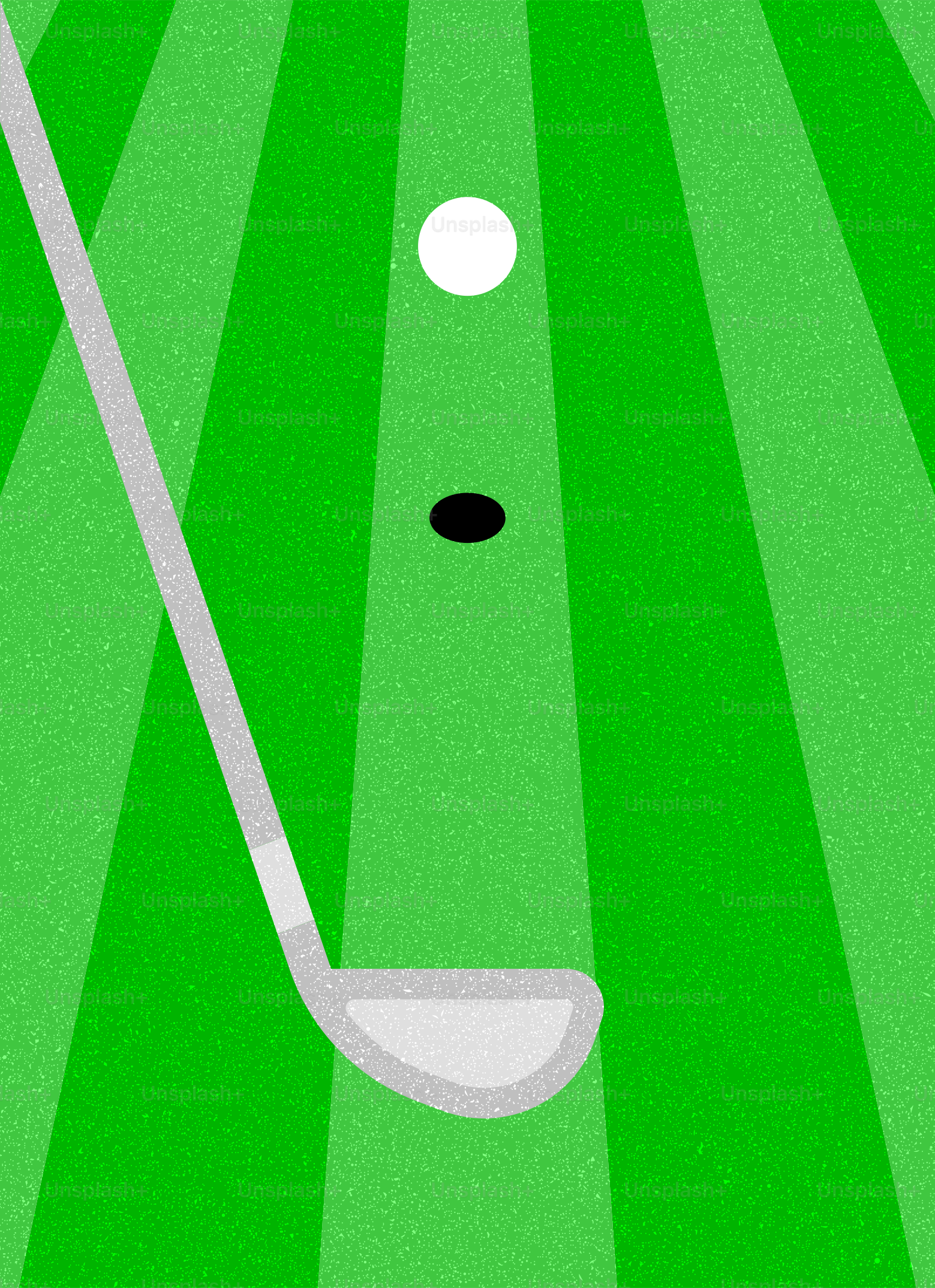 Palo de golf y bola cerca del hoyo en el green