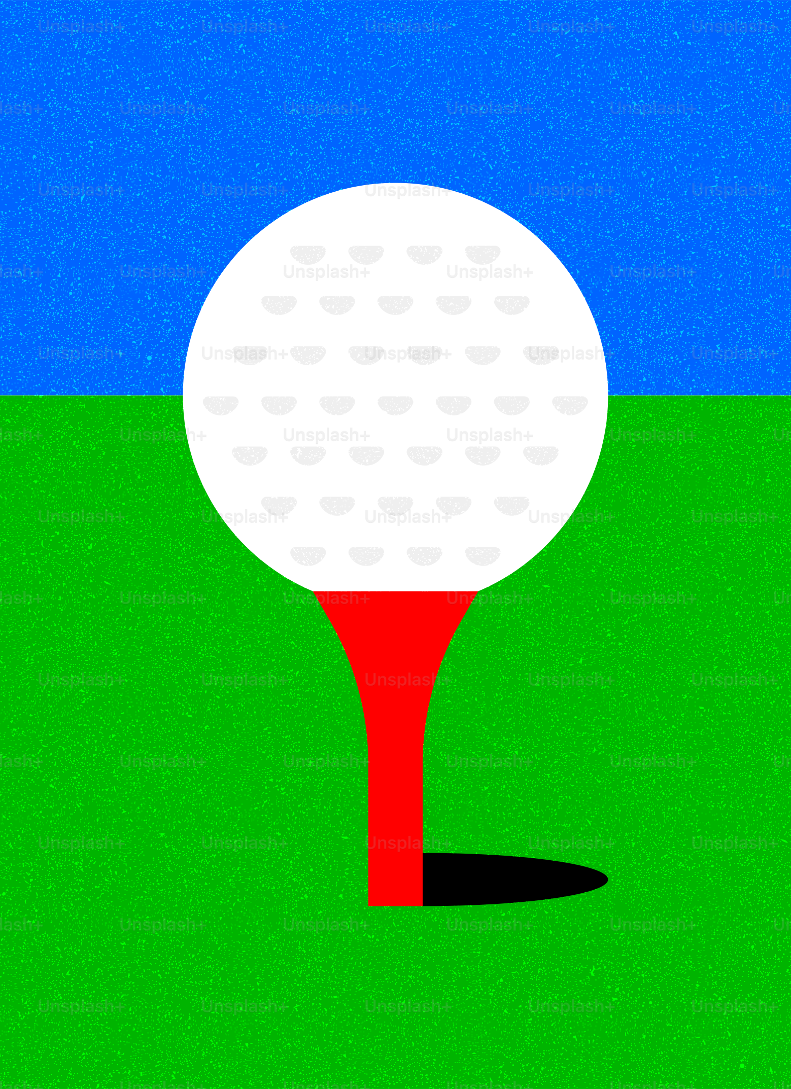A white golf ball on a red tee.