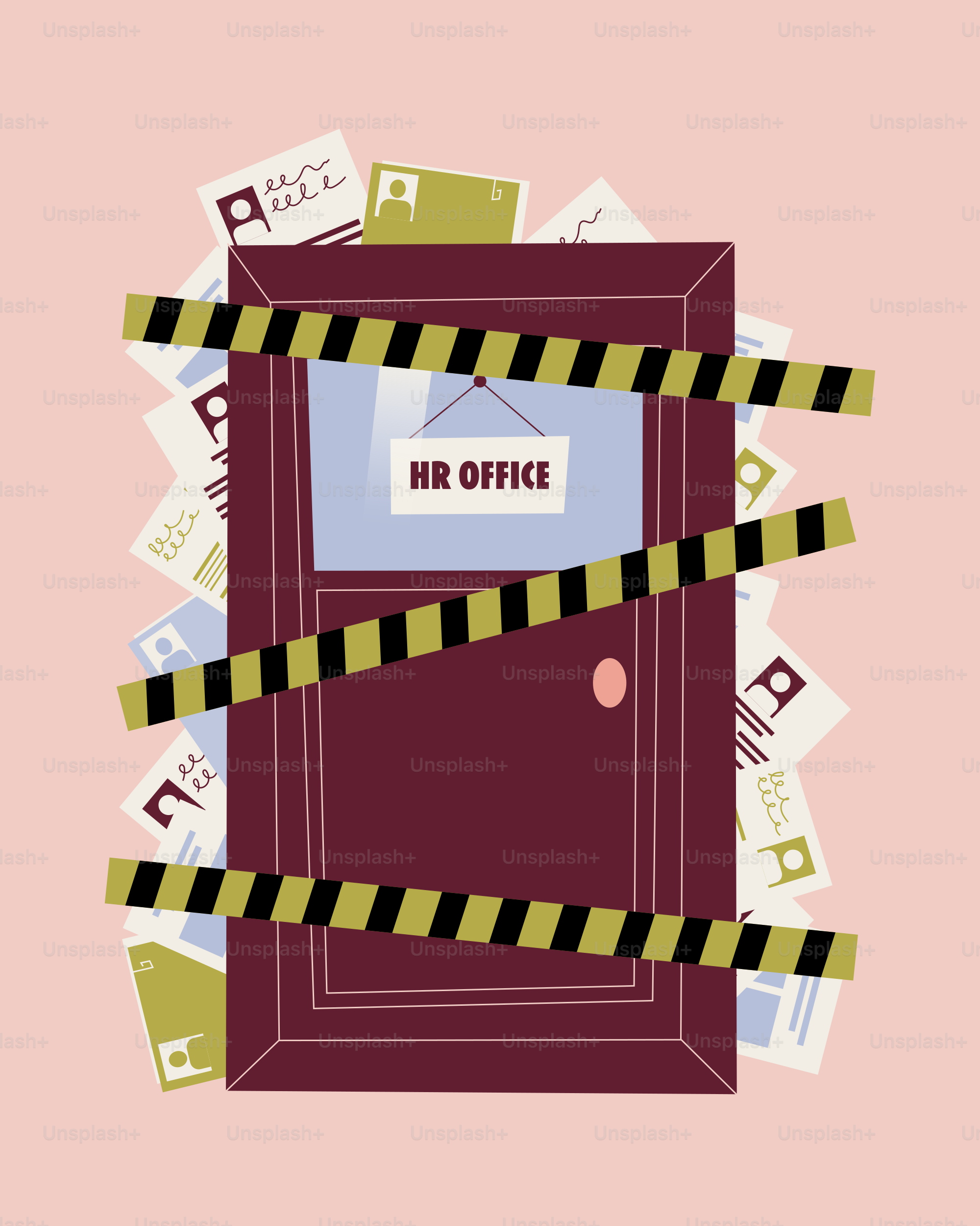 Hr office door blocked with caution tape and resumes.
