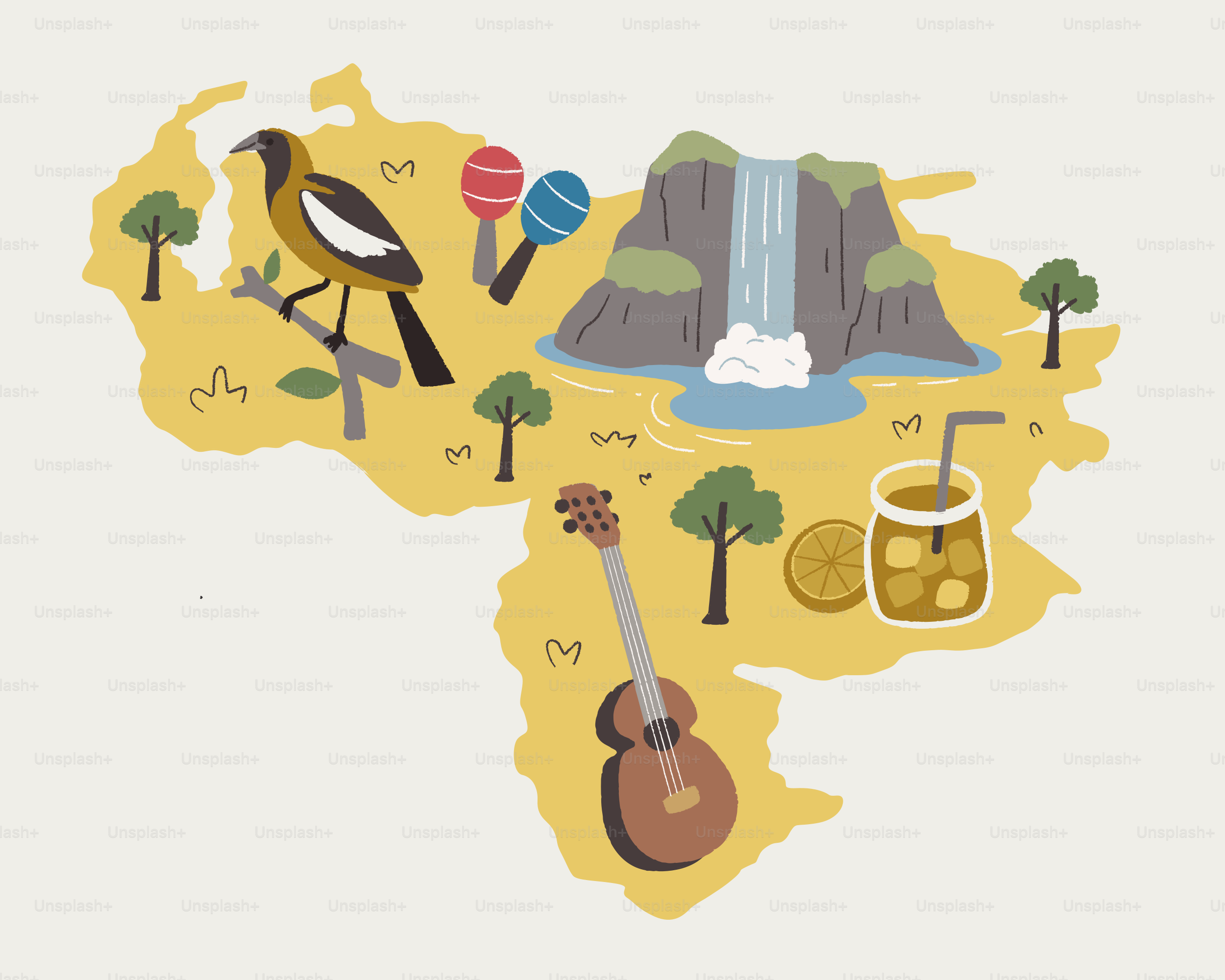 Map of venezuela with cultural icons and nature