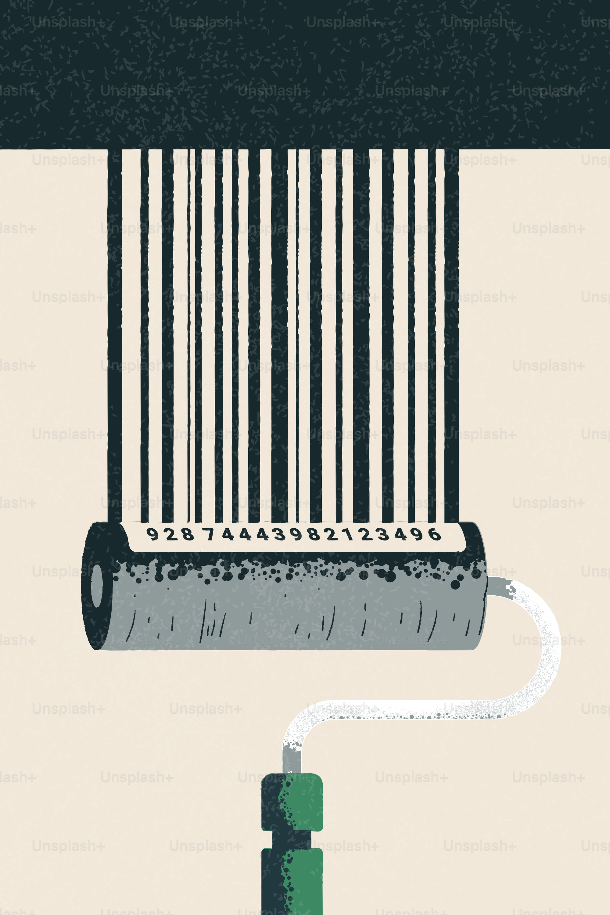 Paint roller applying a barcode with numbers.