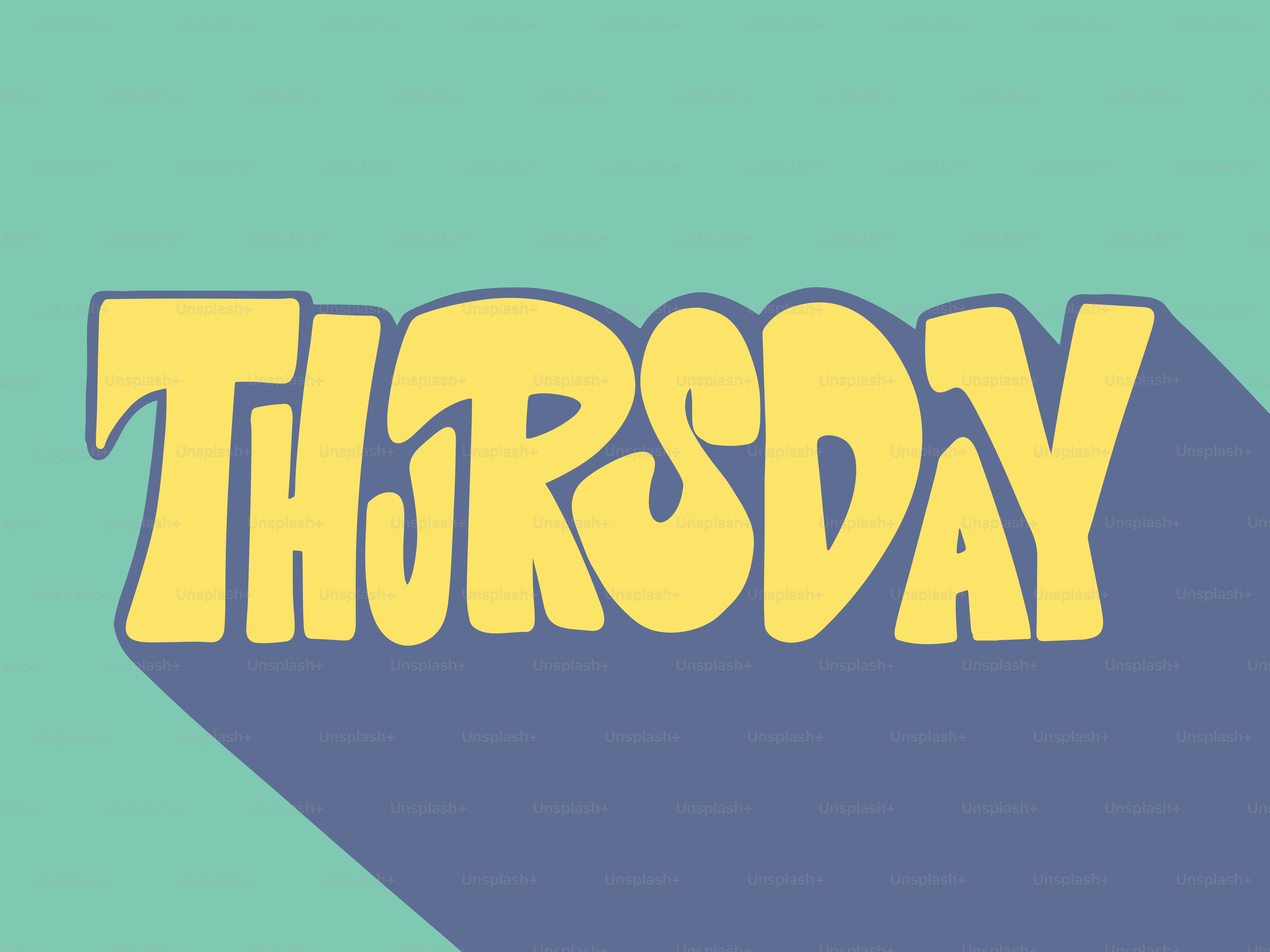 Texto amarelo soletrando Thursday em um fundo azul.