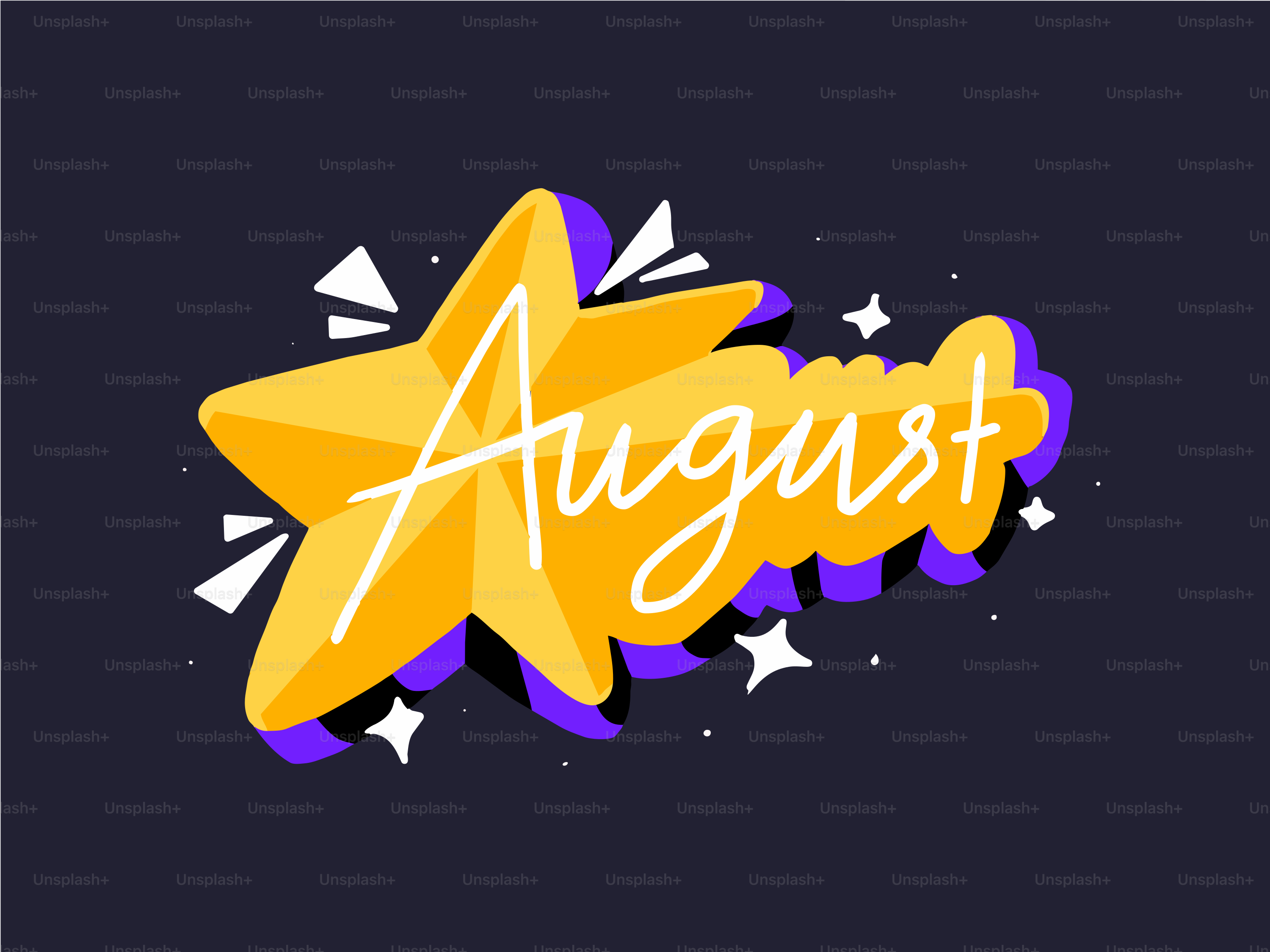 Golden star with the word august on a dark background.