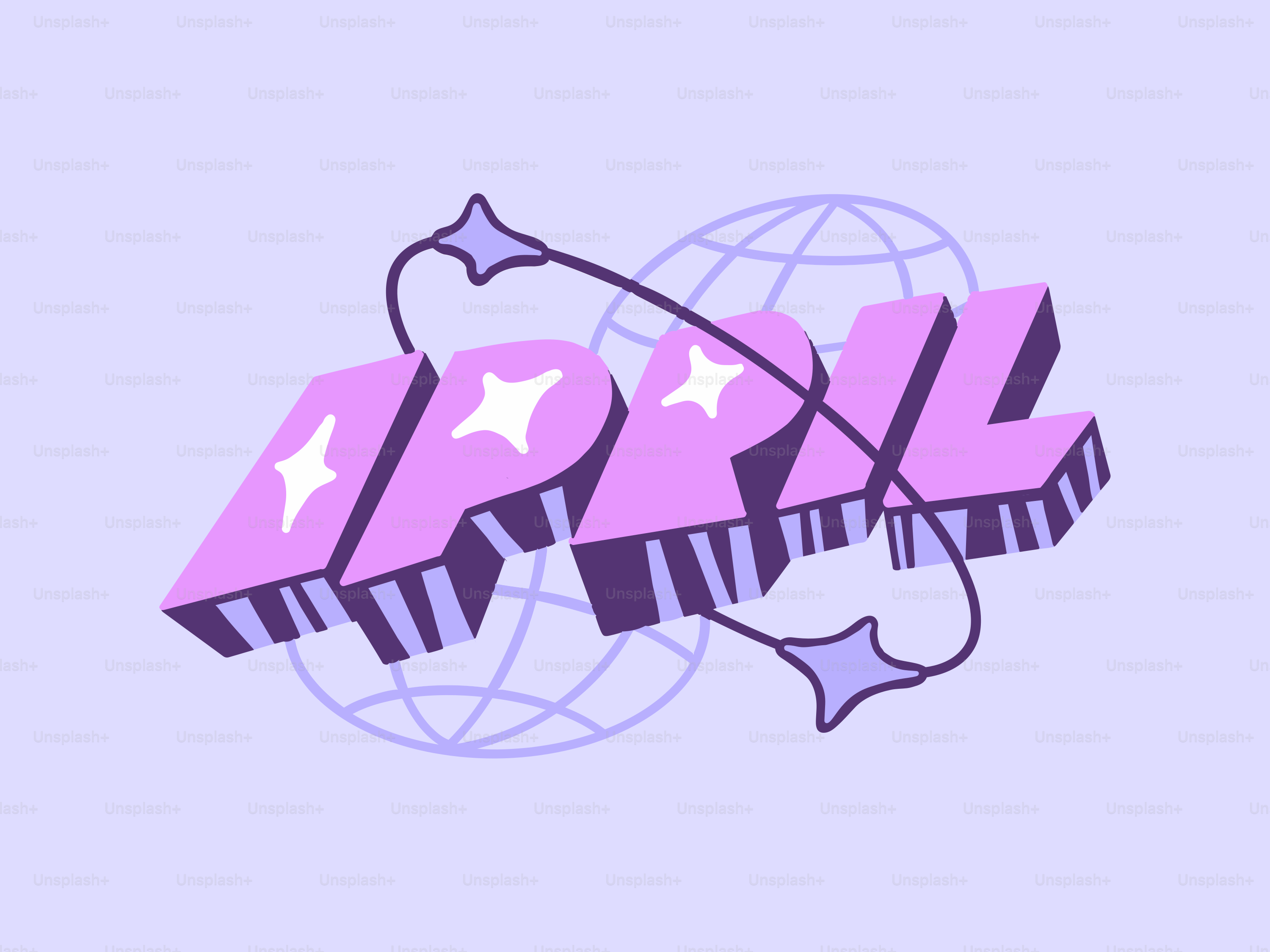 The word april in 3D lettering with stars