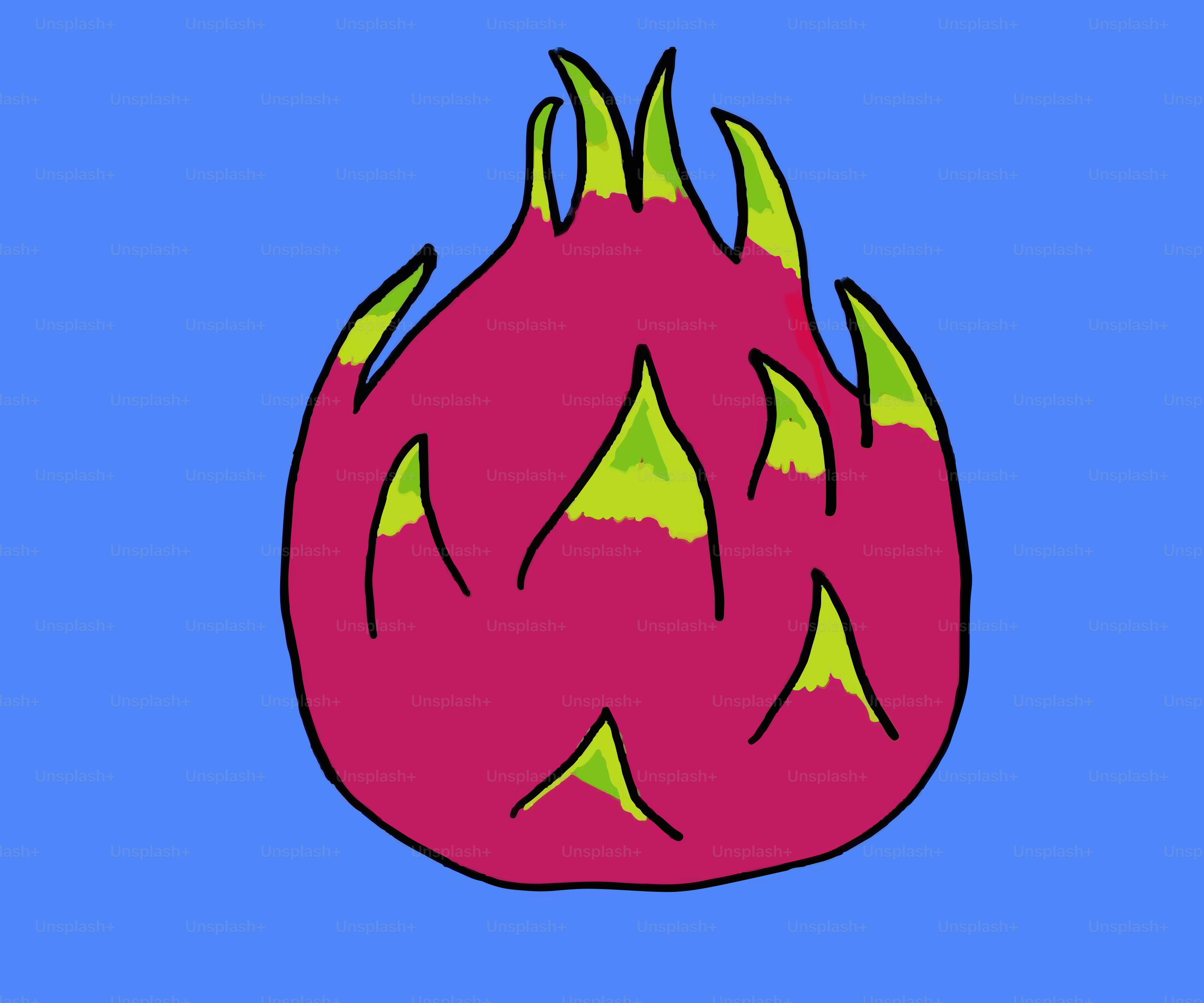 A vibrant dragon fruit against a blue background