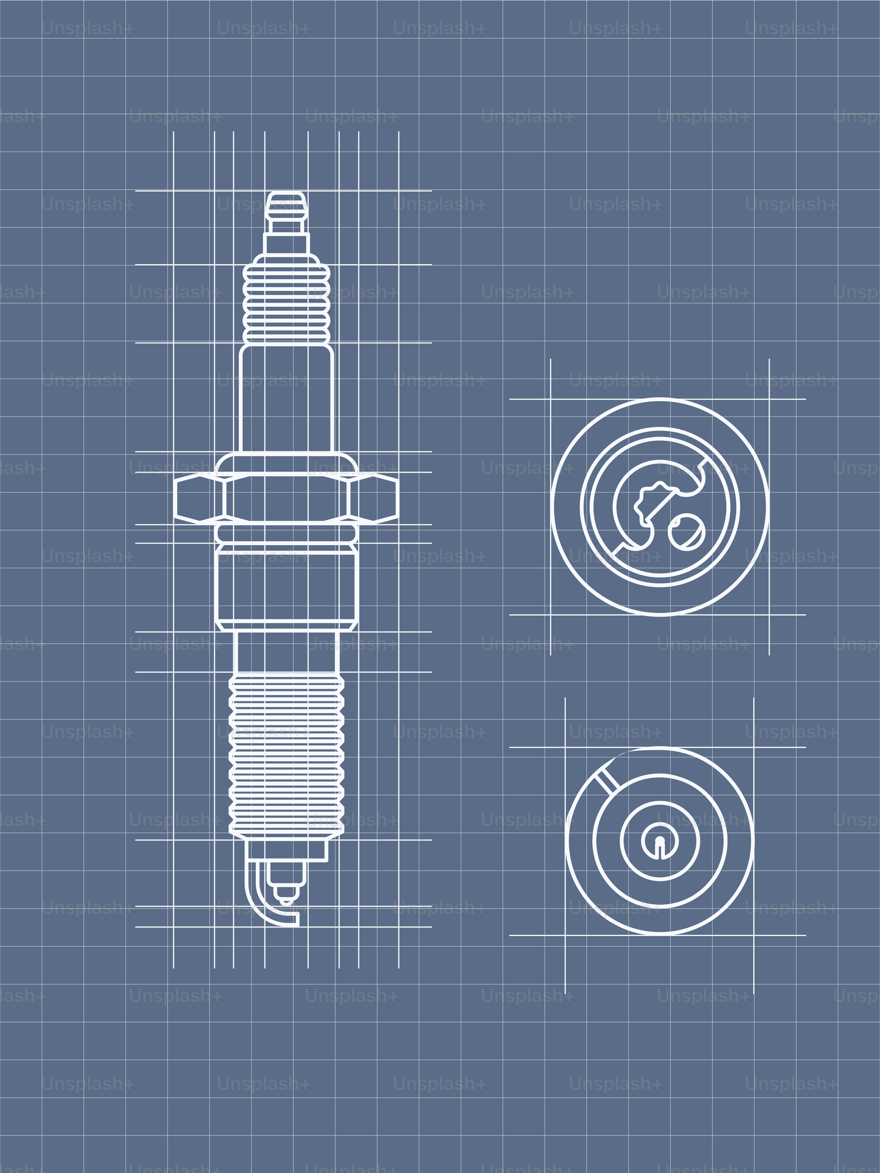 Blueprint of a spark plug on grid paper