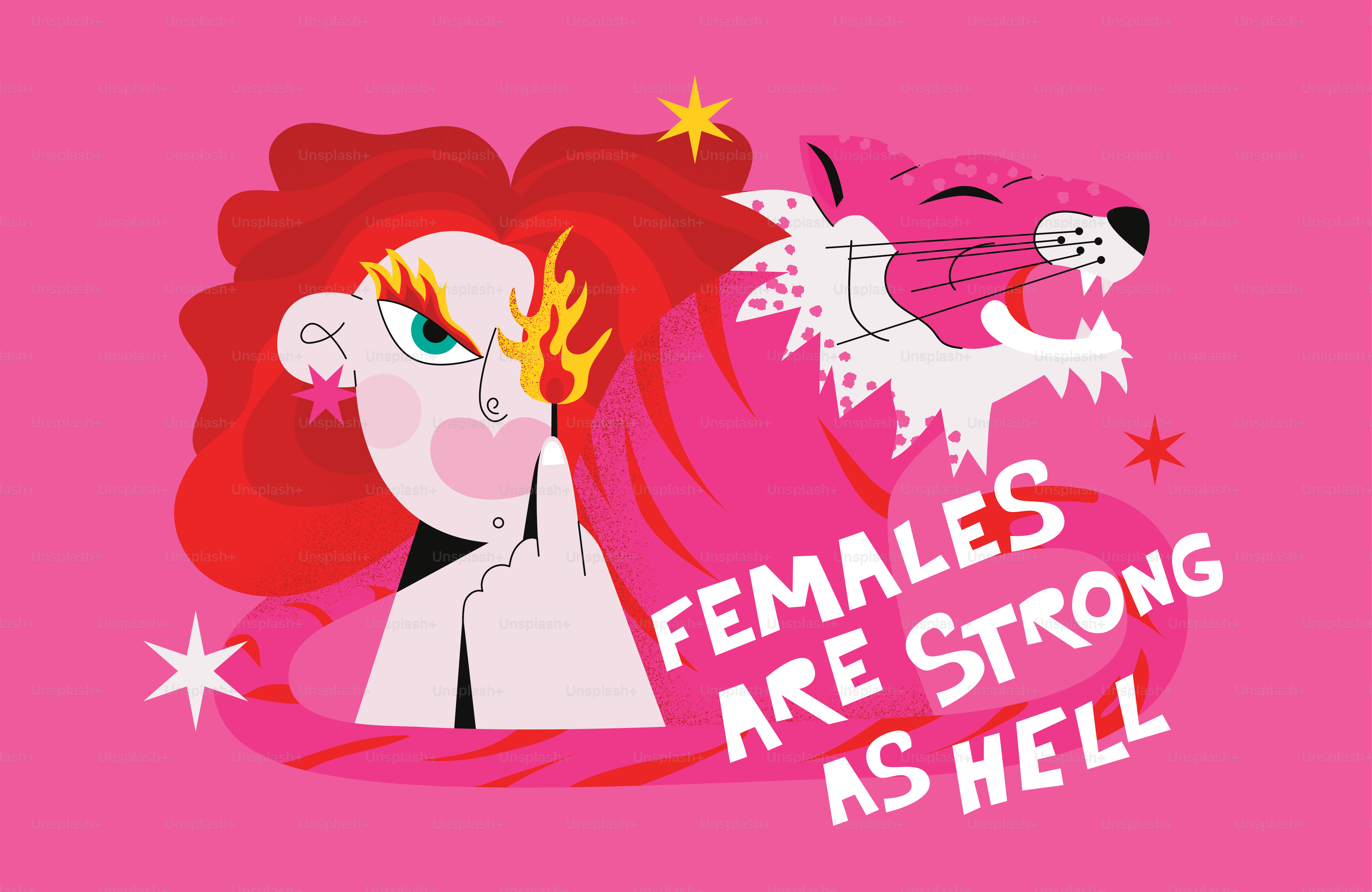 Woman with tiger and empowering text