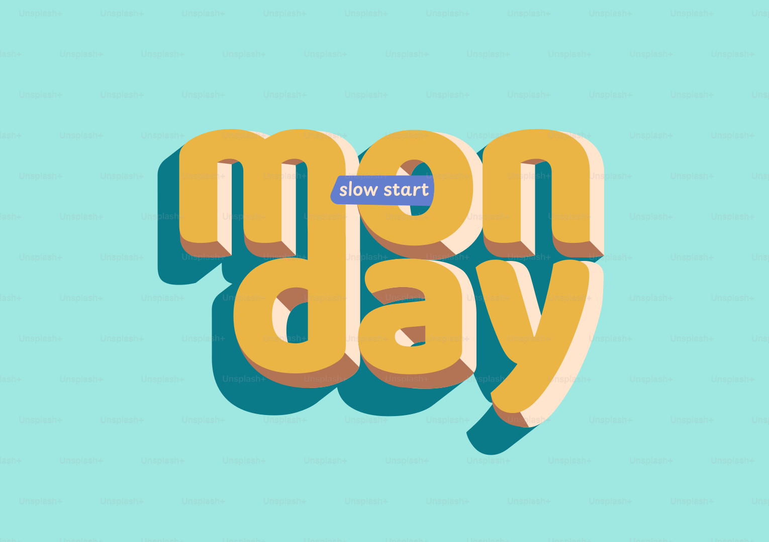 青い背景に黄色の3D文字が月曜日と綴っています