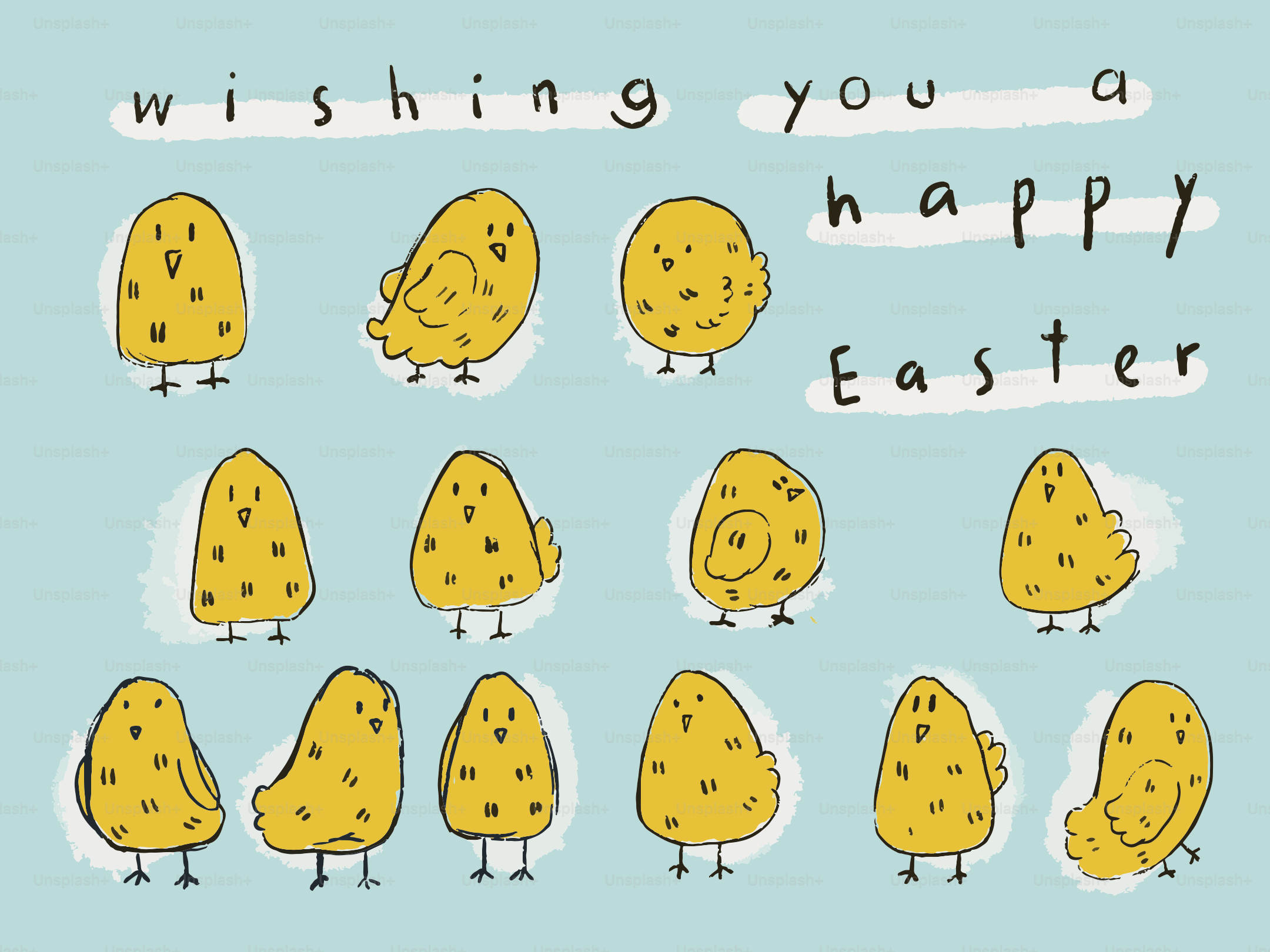 Cute yellow chicks wishing you a happy easter.