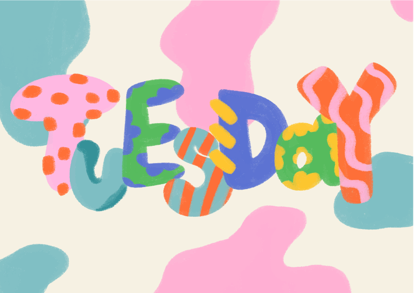 Des lettres colorées formant le mot mardi