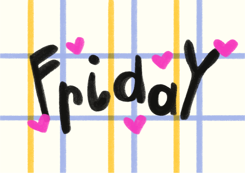 Le mot vendredi écrit avec des cœurs sur fond rayé