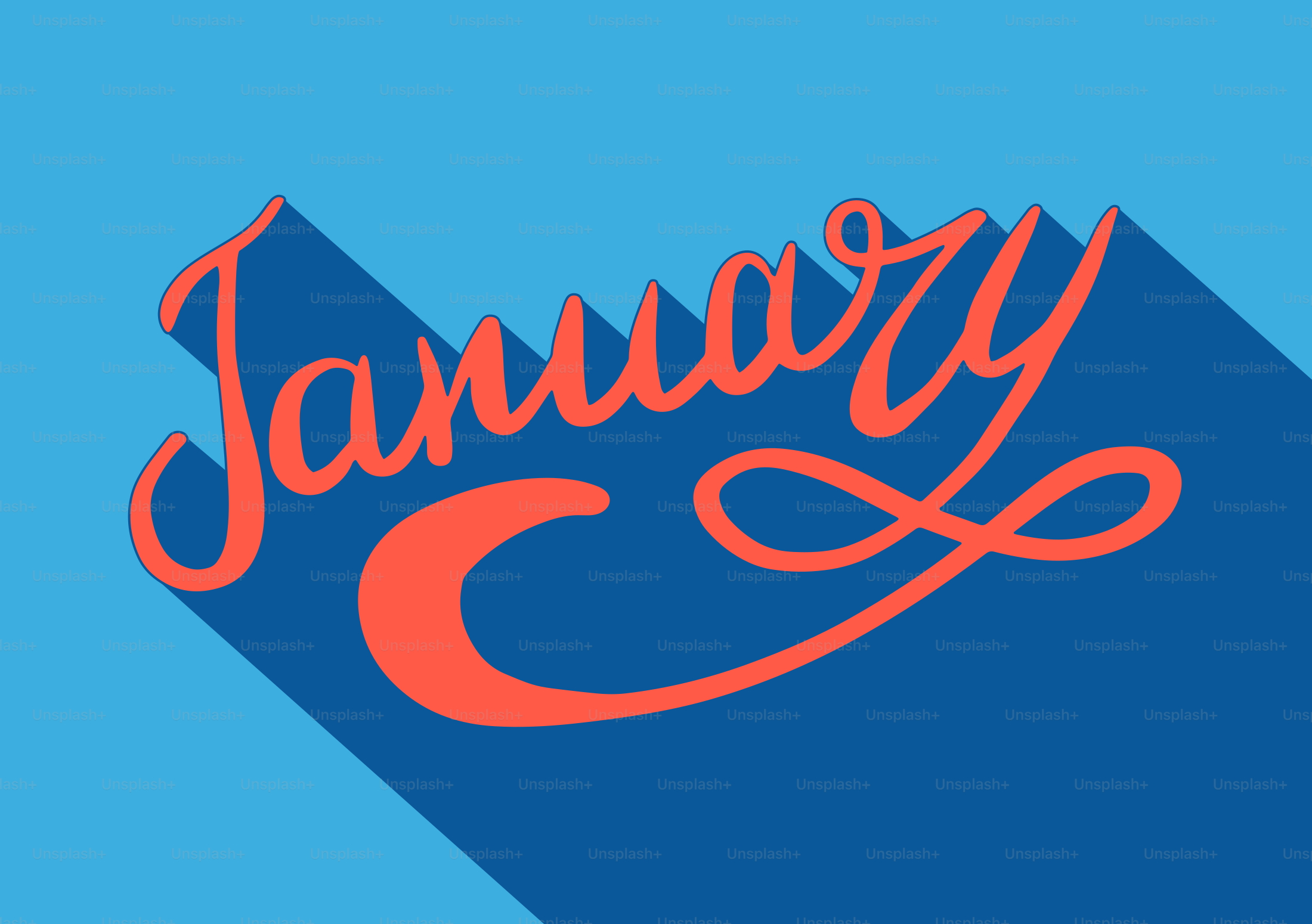 Das Wort Januar in stilisierter oranger Schrift.