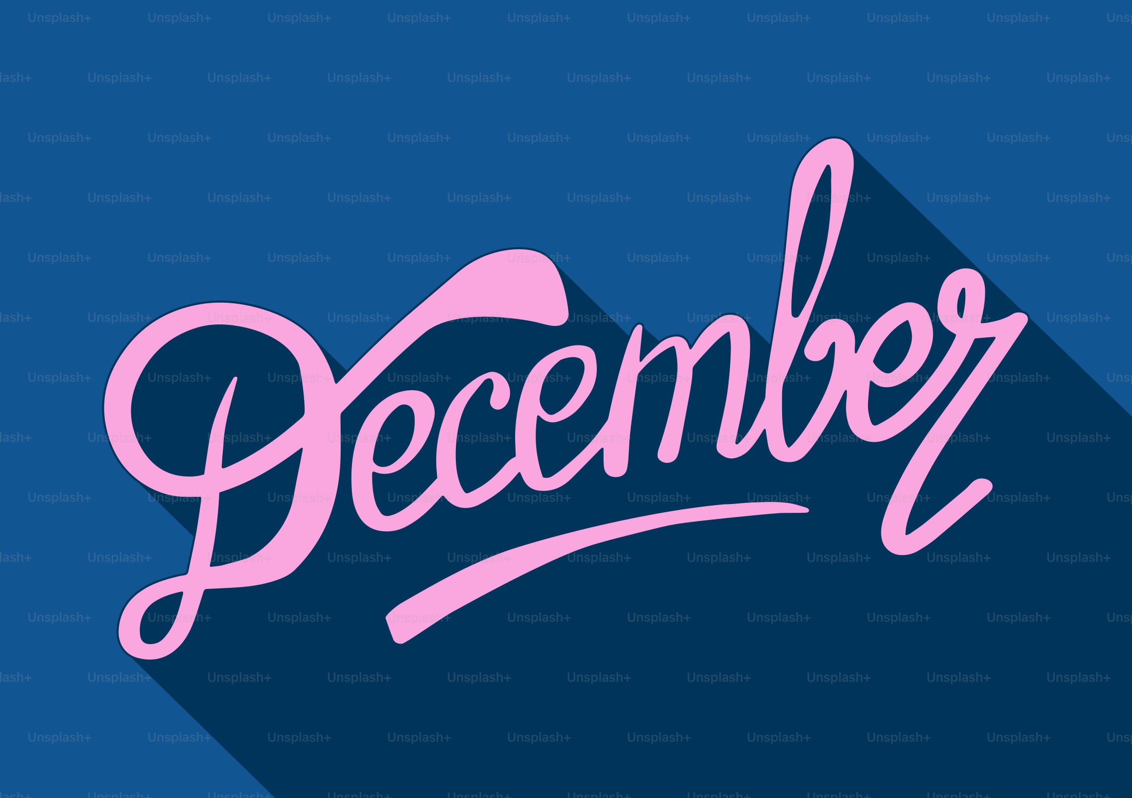 The word december in pink script on blue.