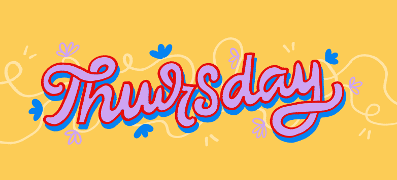 Stylized text that says thursday on a yellow background. vector ...