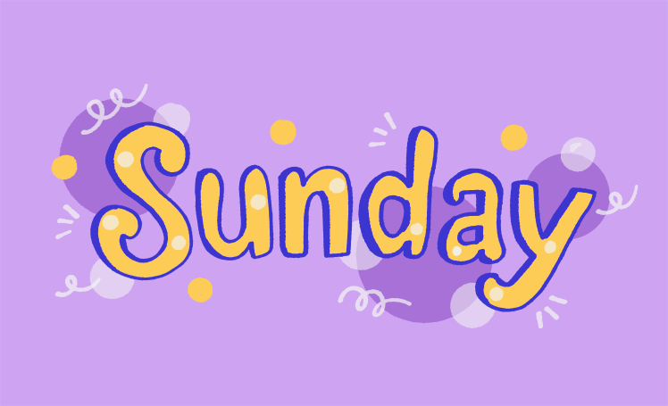 紫の背景に黄色い文字で書かれた「Sunday」という言葉