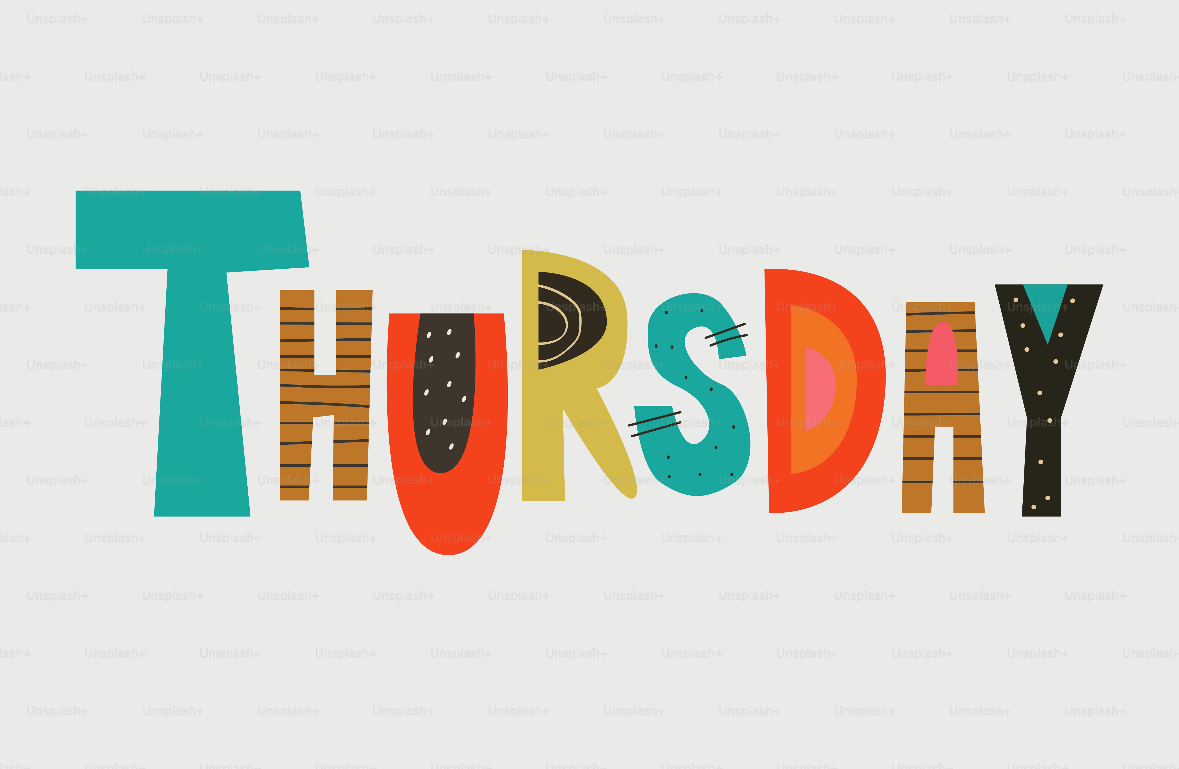 Lettere colorate formano la parola thursday