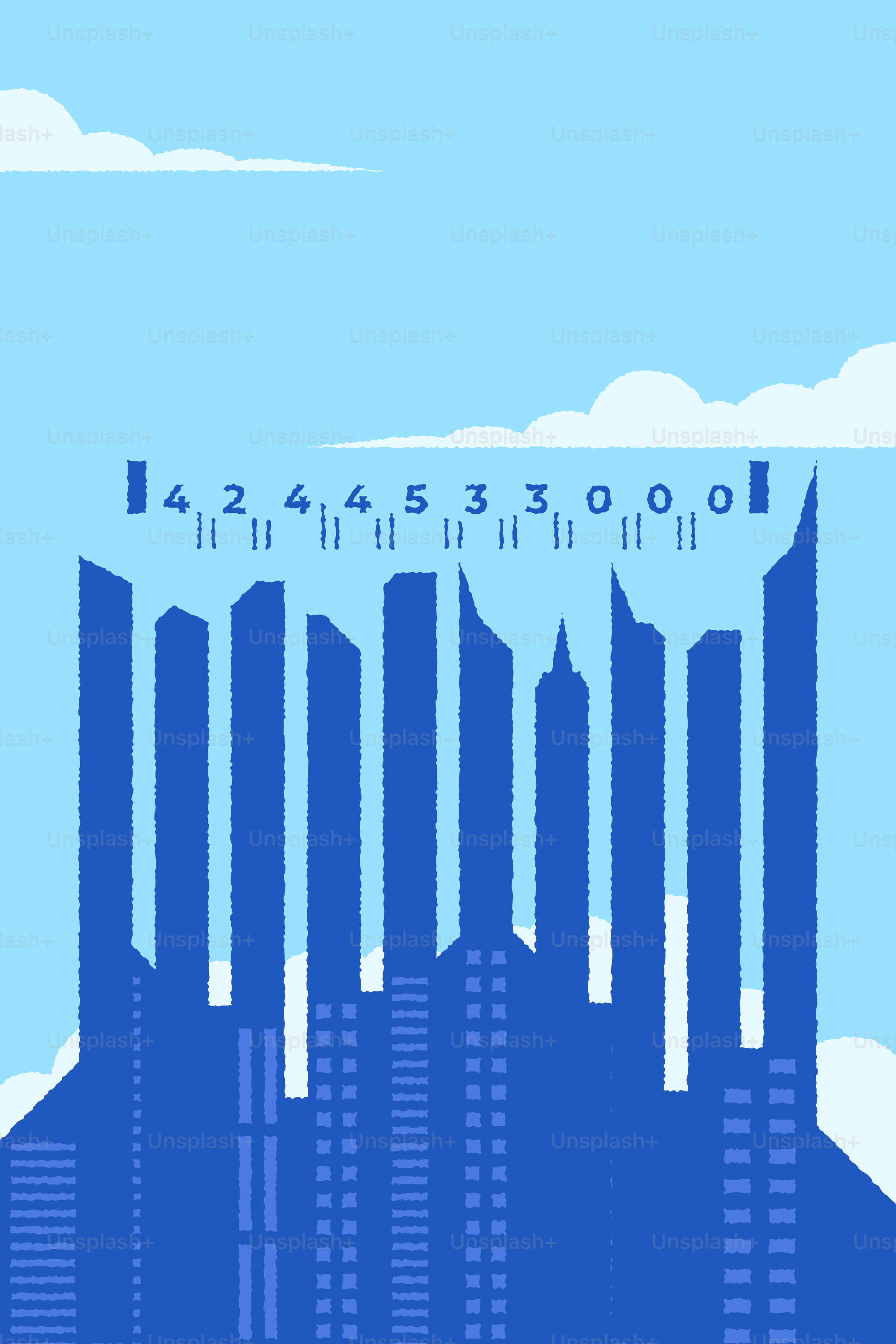 Blue skyscrapers with a ruler and numbers above