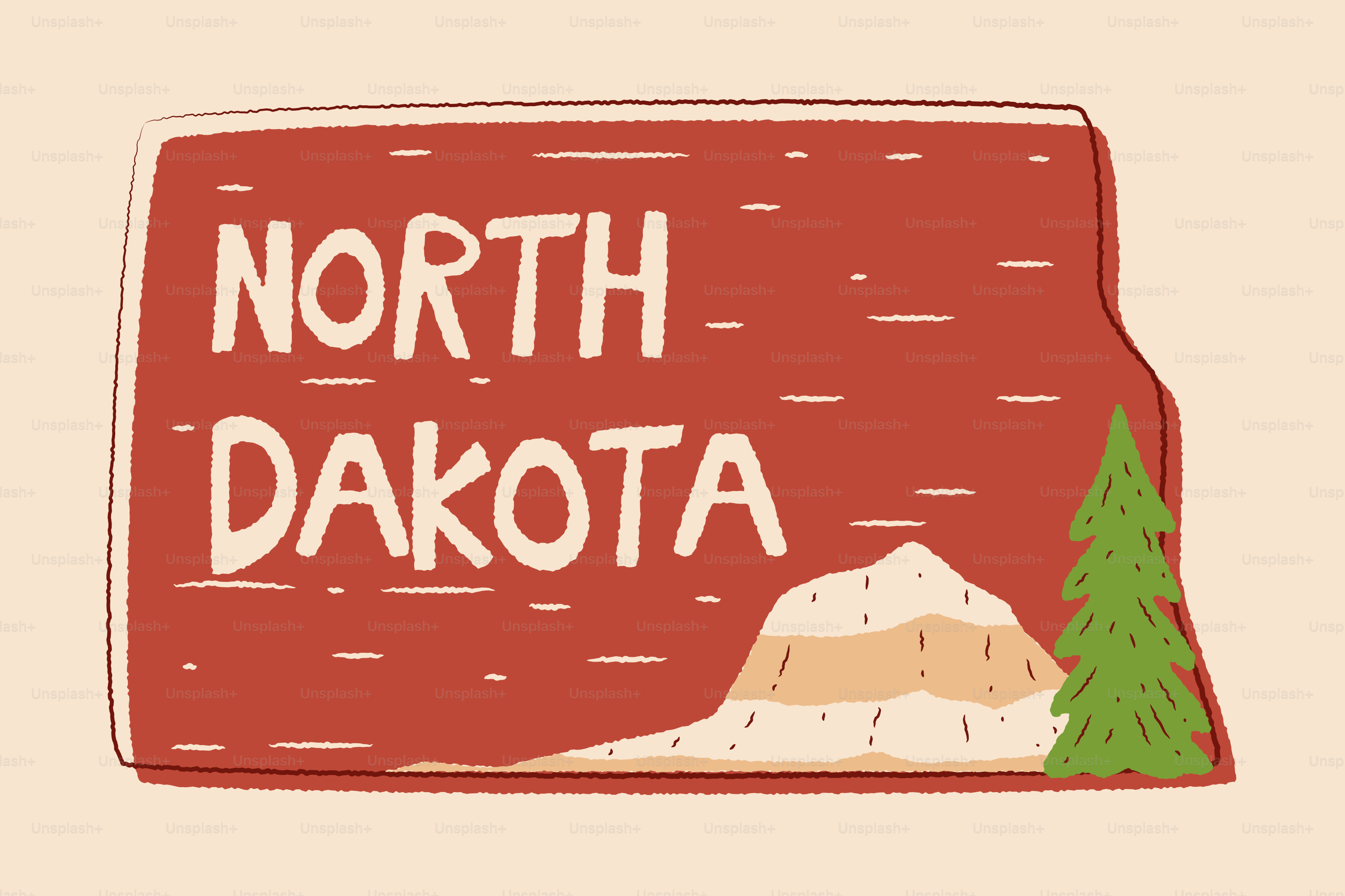 North dakota state outline with landscape