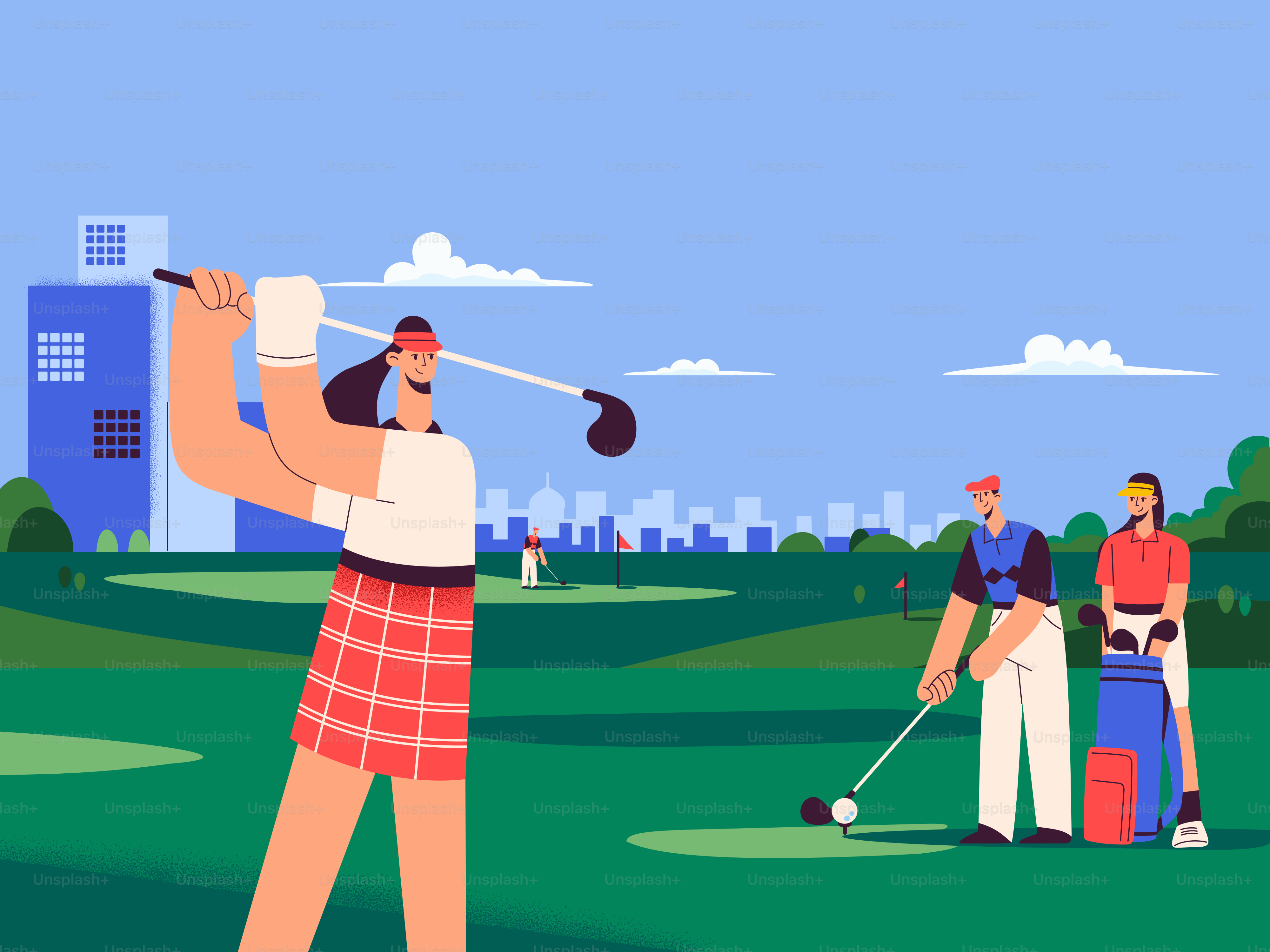 People playing golf on a sunny day