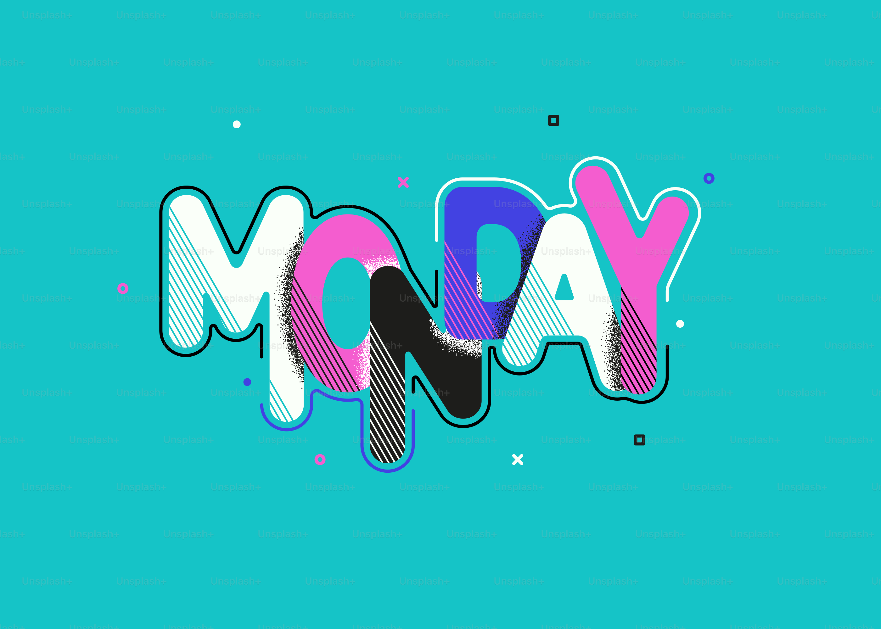 Bunter "Monday"-Text auf türkisfarbenem Hintergrund