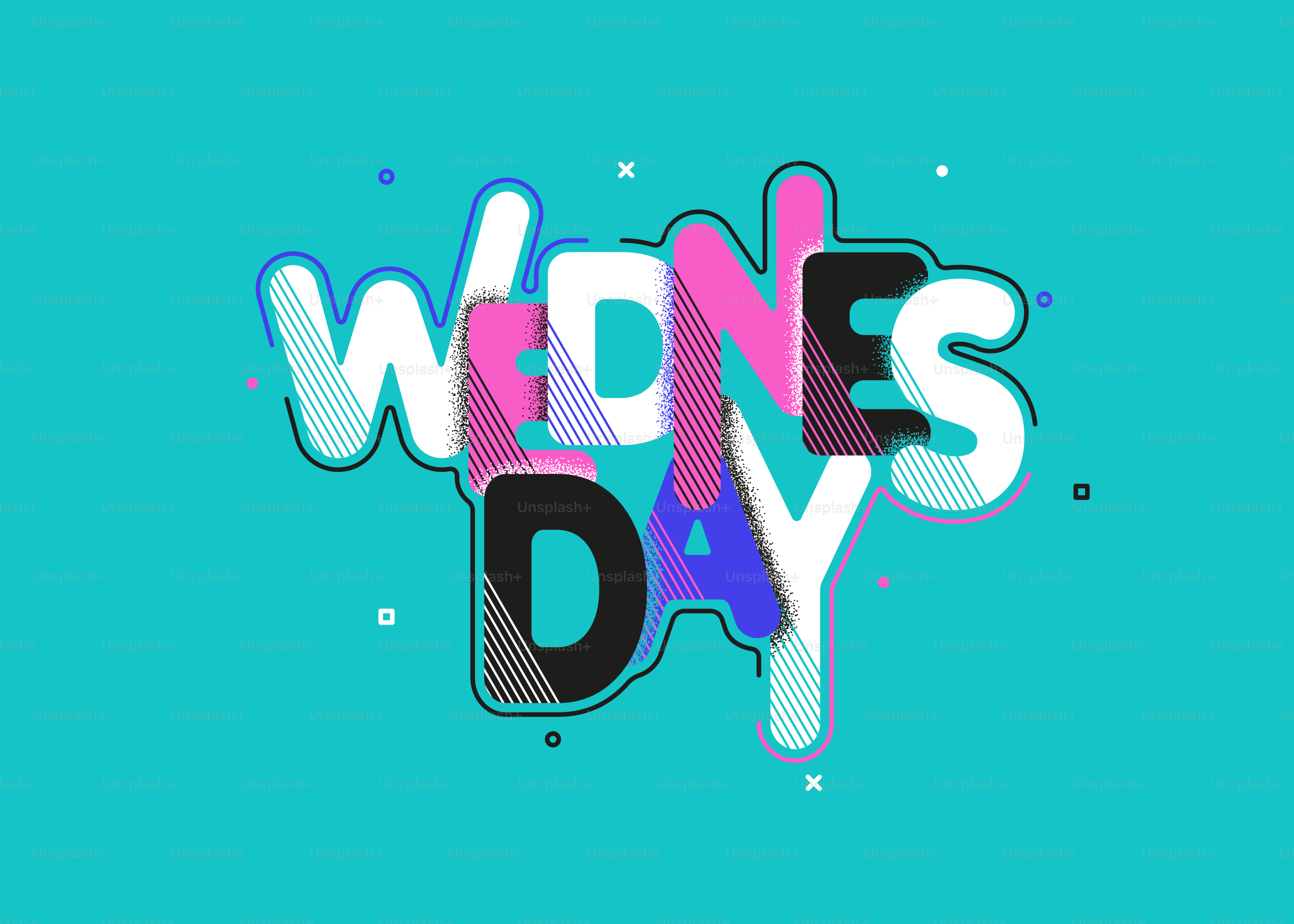 Bunter "Mittwoch"-Text auf türkisfarbenem Hintergrund