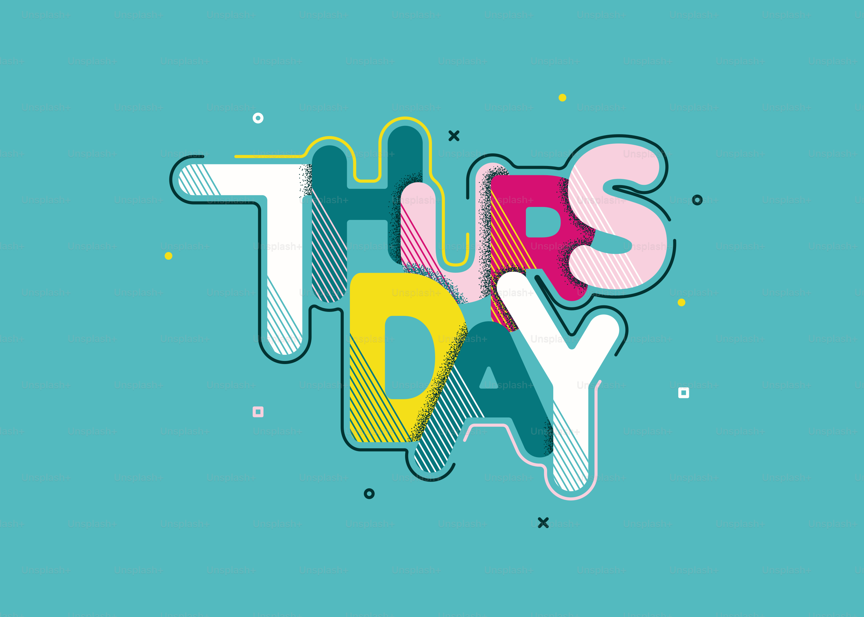 Bunte abstrakte Typografie, die Donnerstag buchstabiert