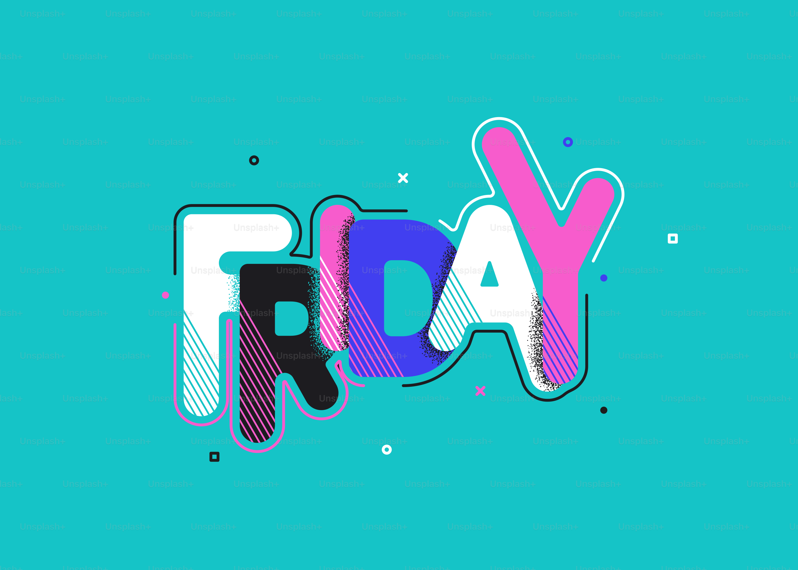 Bunter "Friday"-Text auf türkisfarbenem Hintergrund