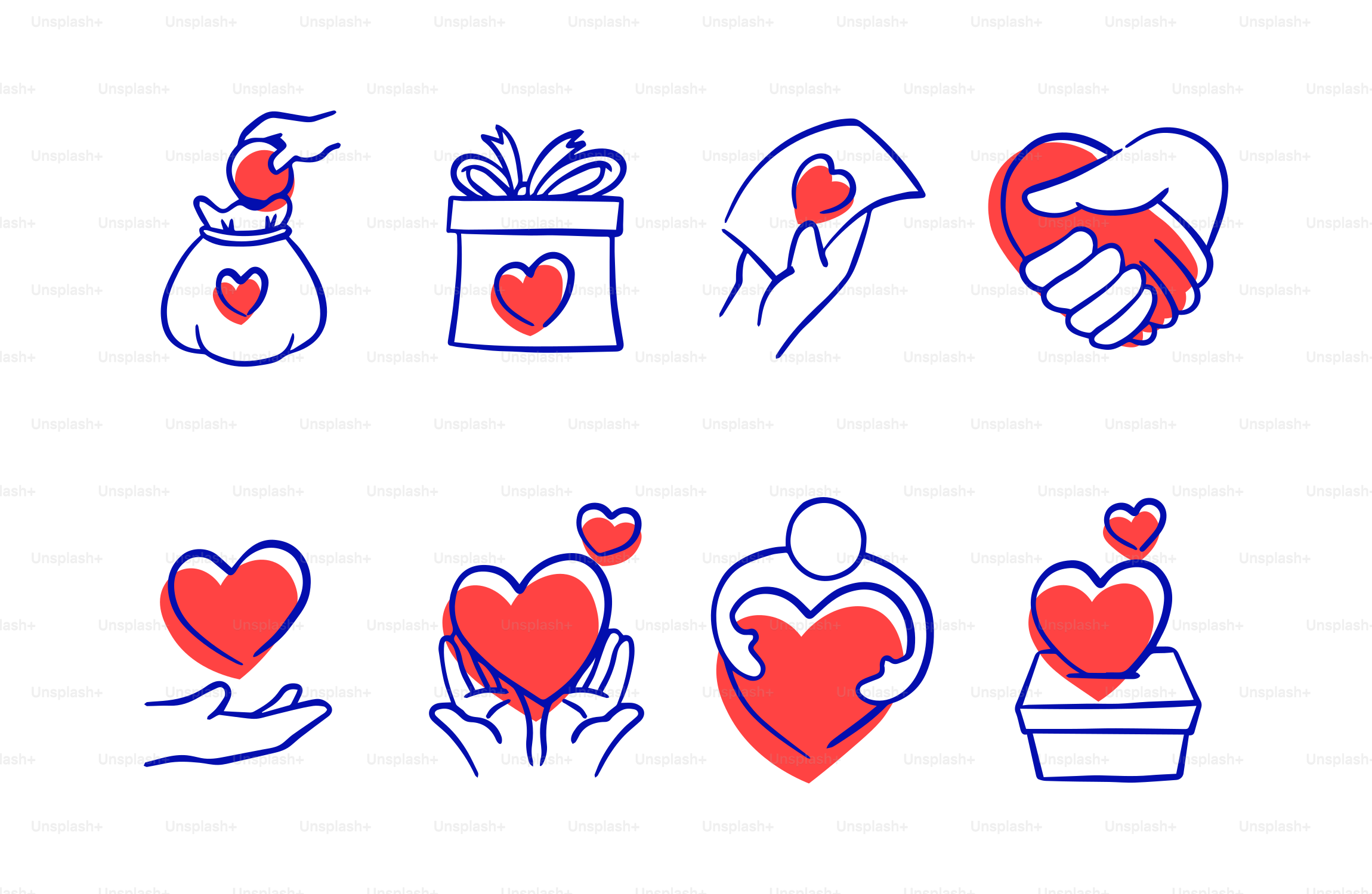 Ensemble d’icônes représentant la charité et l’amour