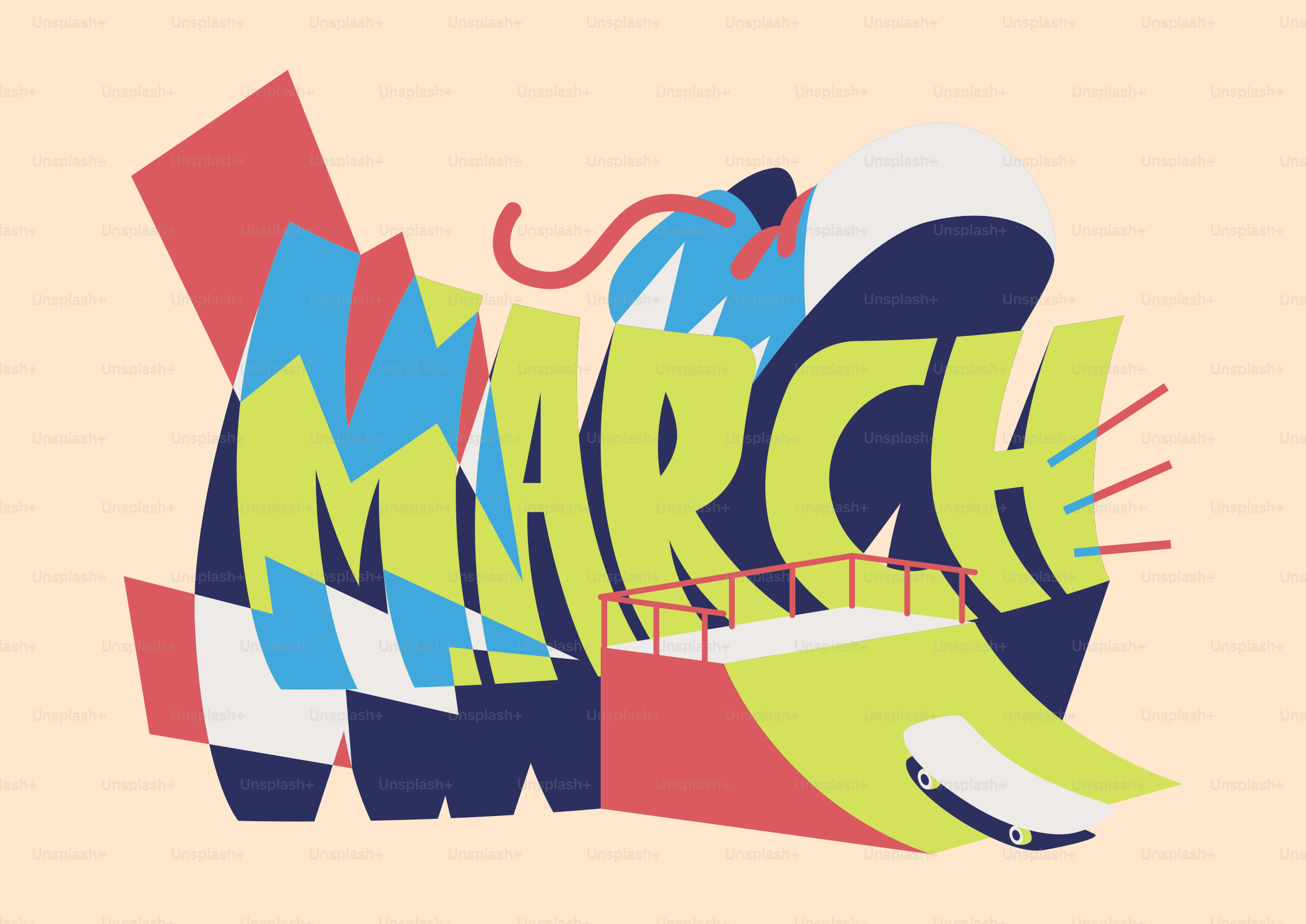 Un design abstrait coloré avec le mot marche