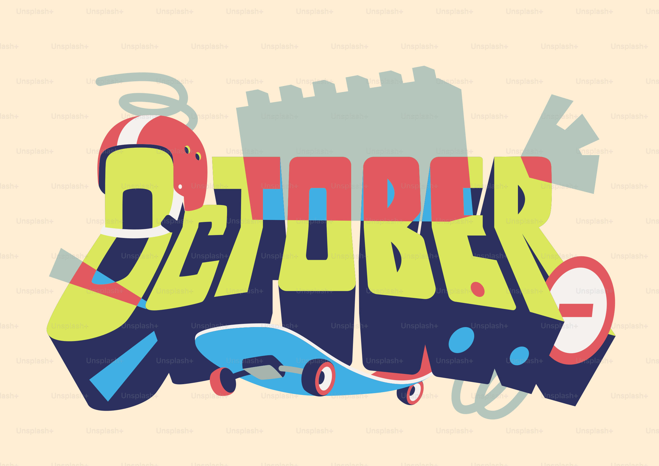 Graffiti art with the word october and skateboarding elements