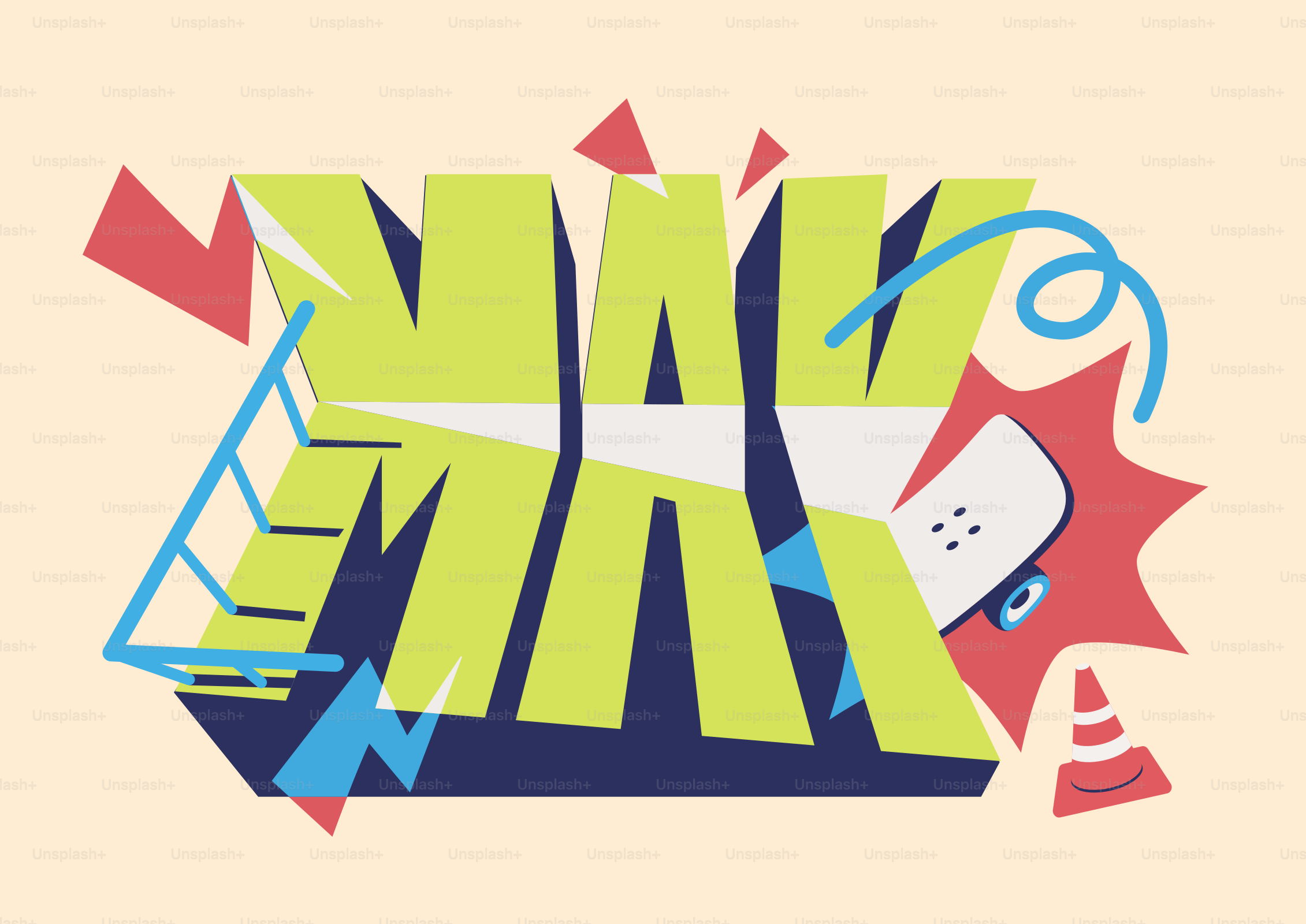 Colorful abstract graphic with letters and shapes