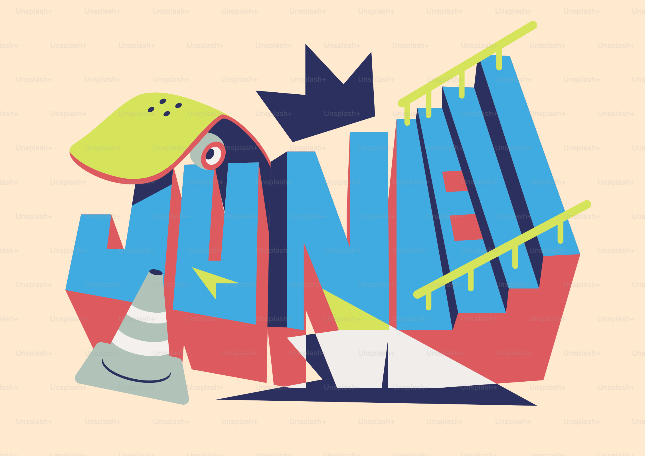 Colorful abstract lettering spelling out june