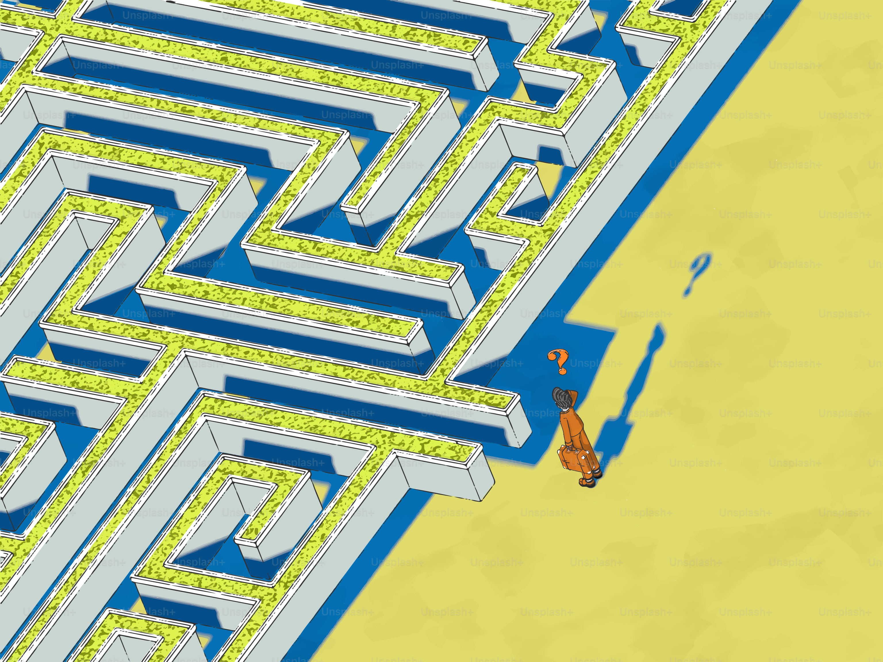 A person looking at a maze with a question mark