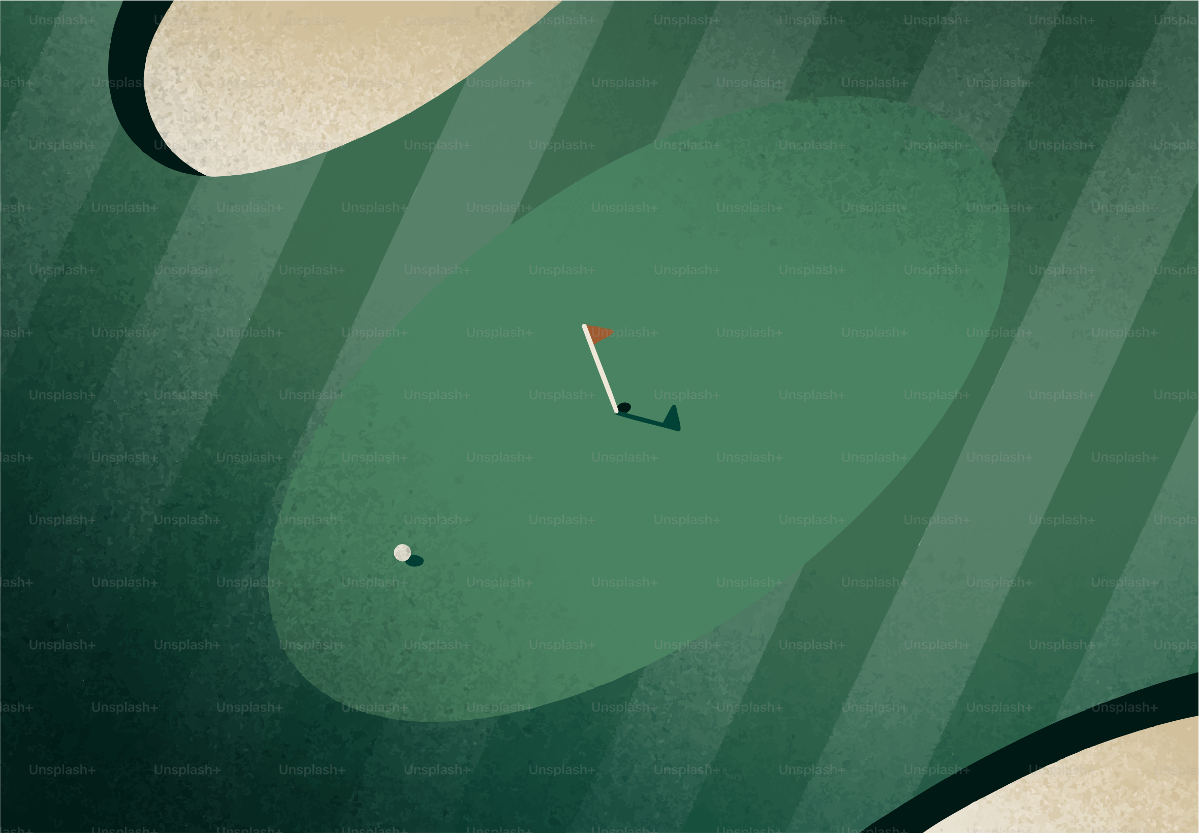 ボールとフラッグのあるゴルフコースグリーン