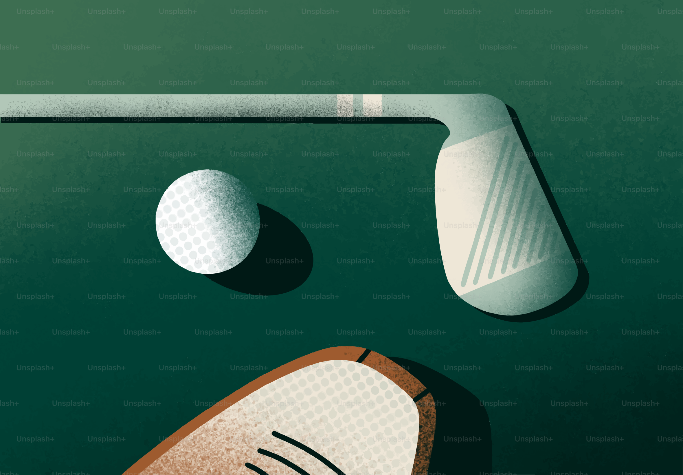 グリーンサーフェス上のゴルフクラブとボール