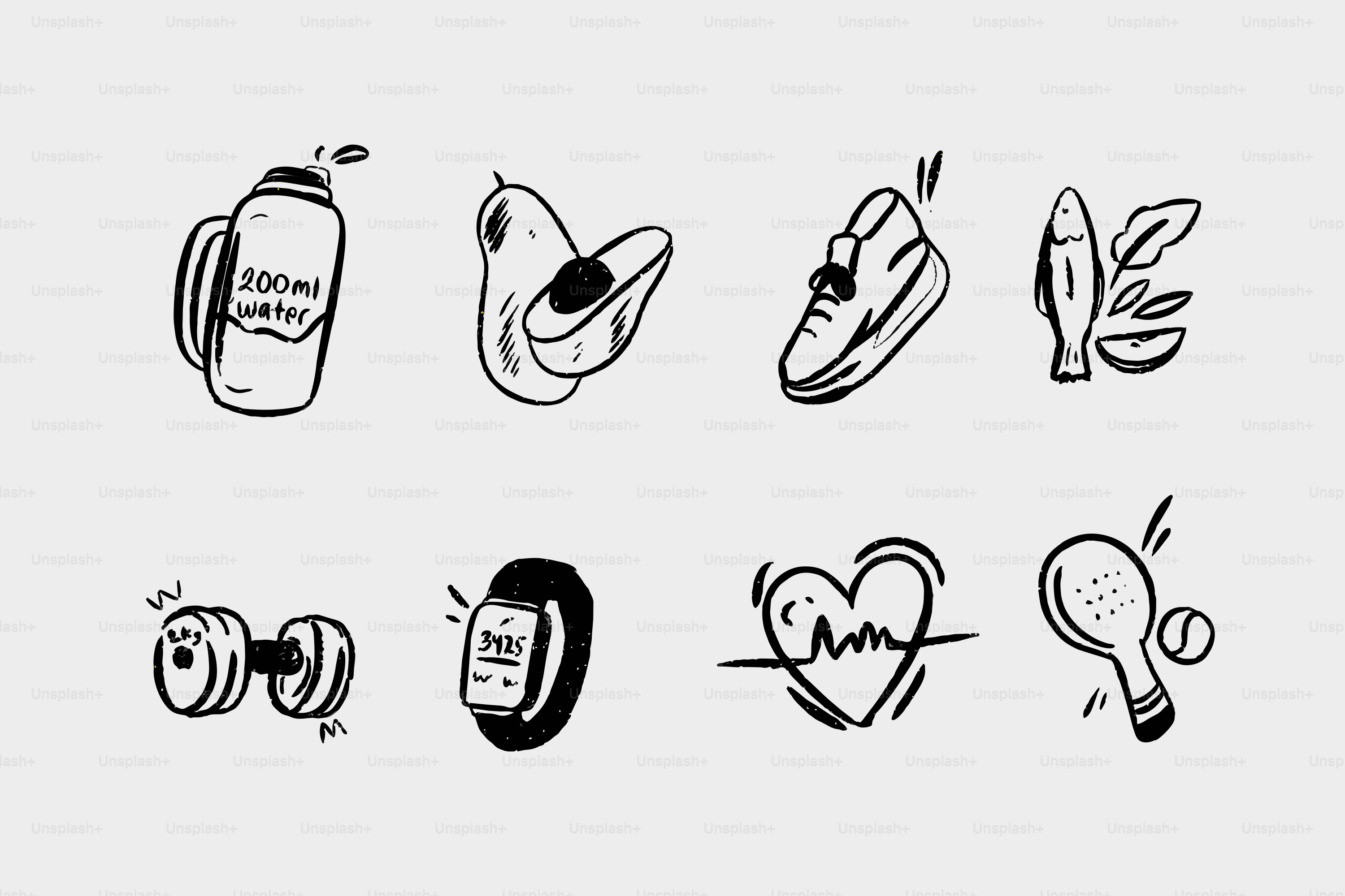 Doodle icons for fitness and healthy living