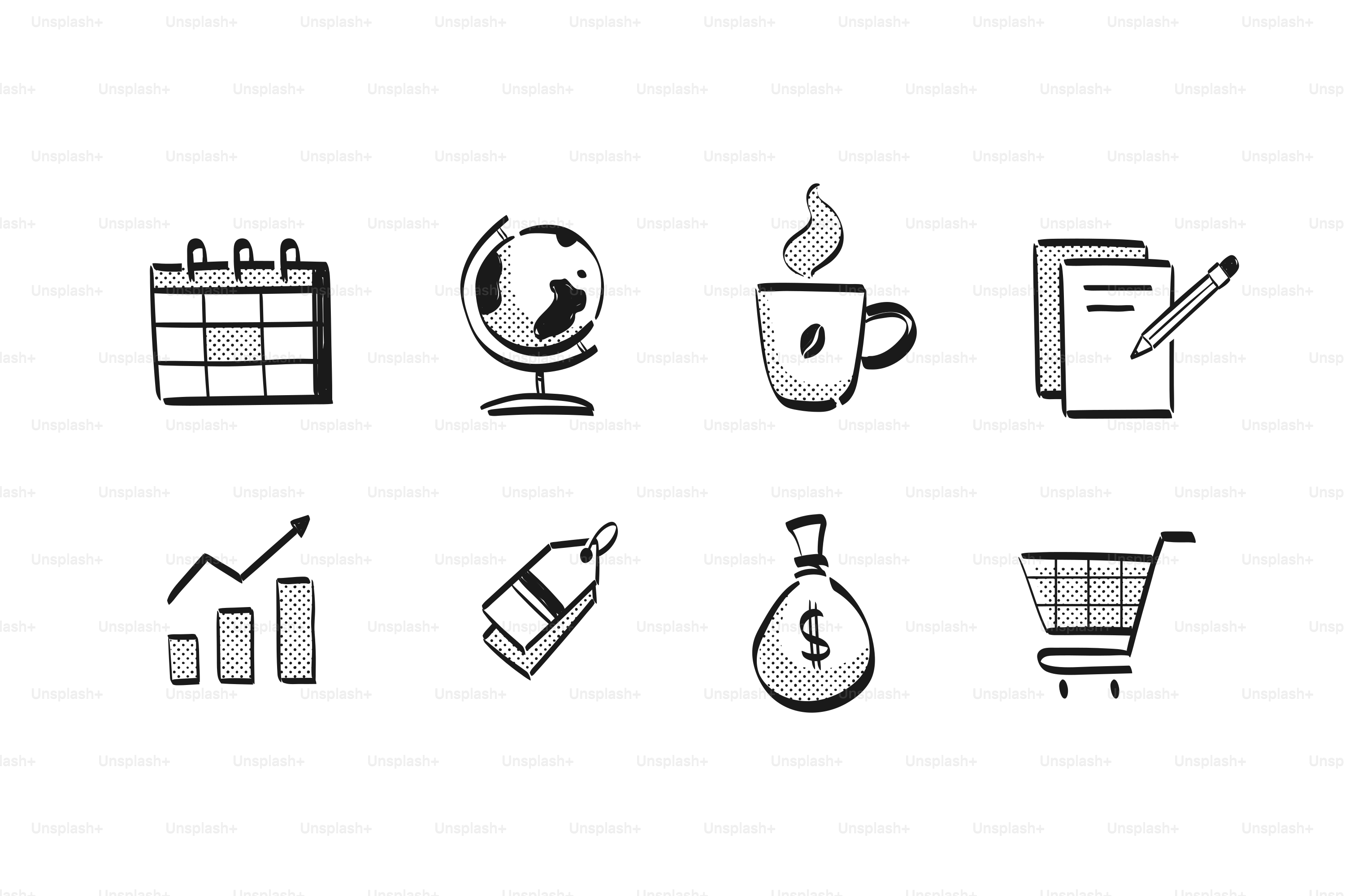 Collection of business and finance icons on white background