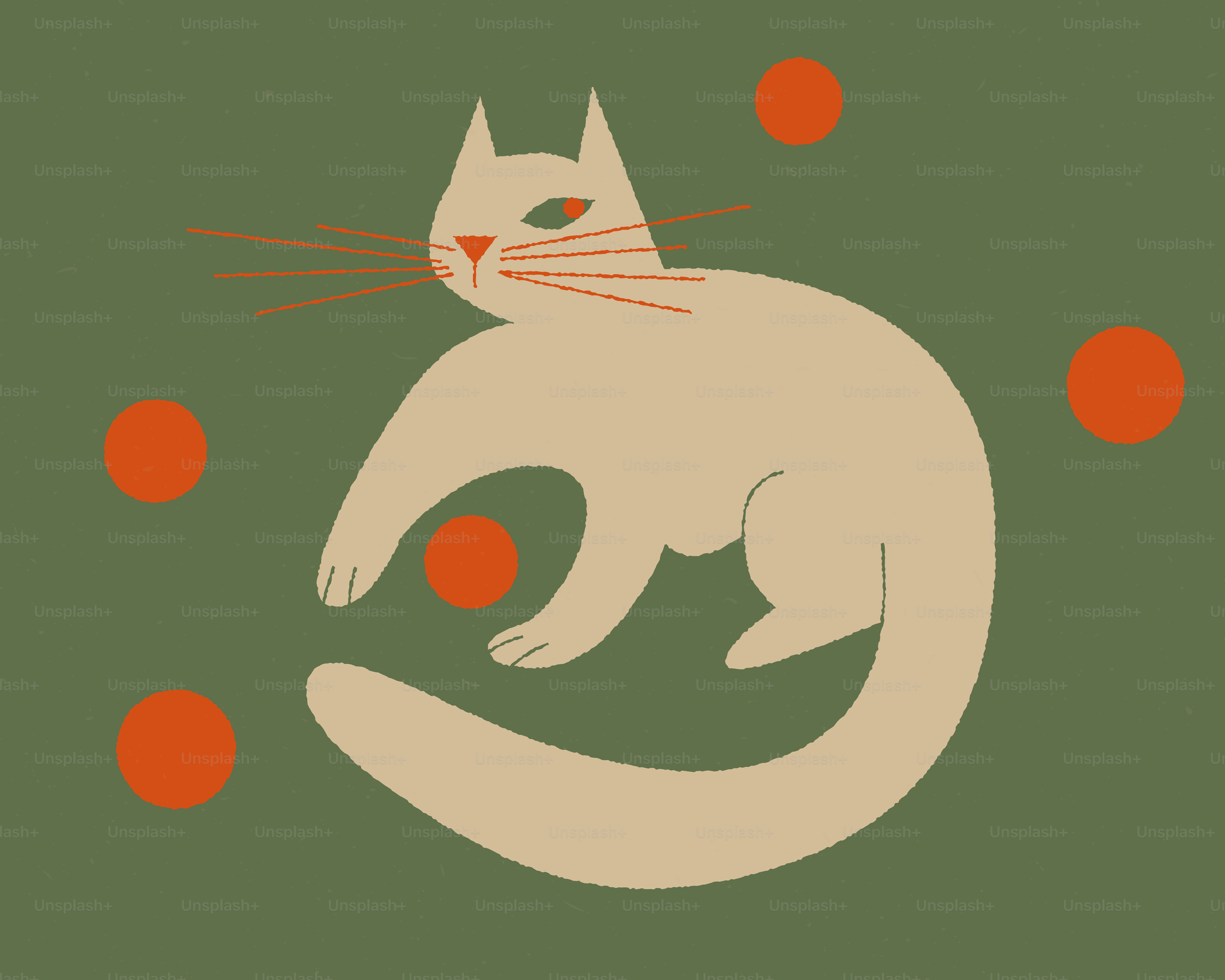A stylized beige cat with orange dots