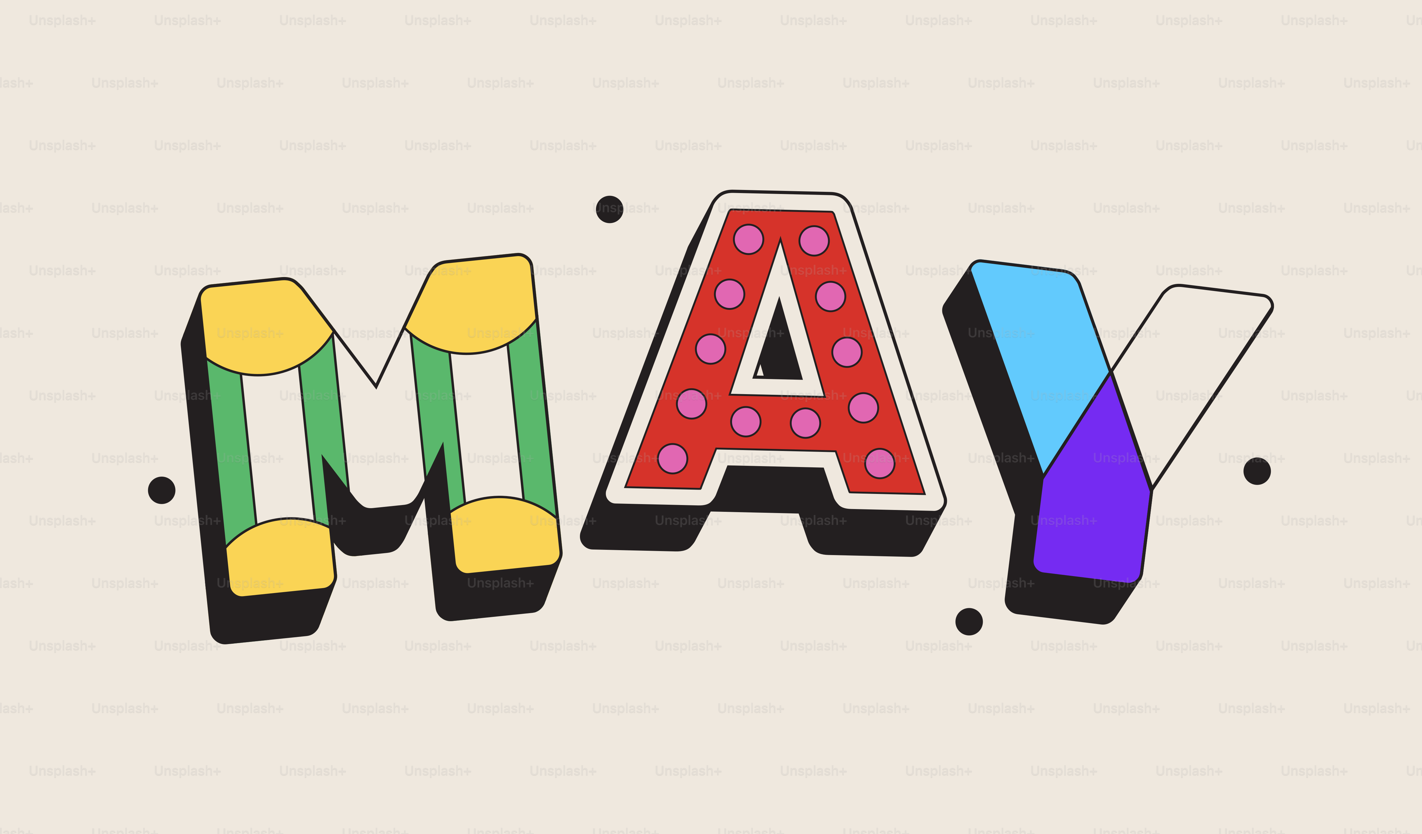 The word may in colorful, stylized letters.