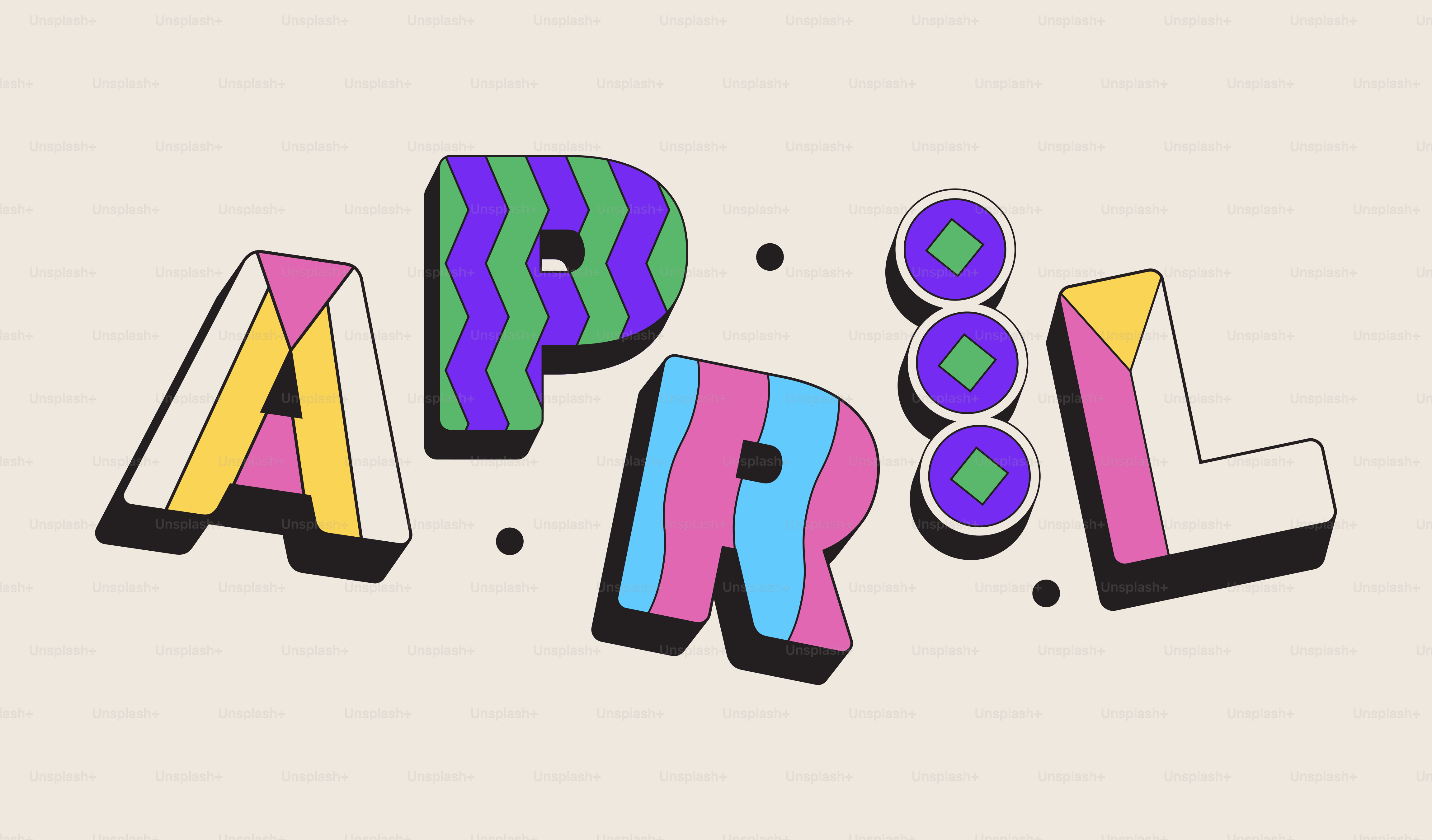 Colorful letters spell out april with the word april.