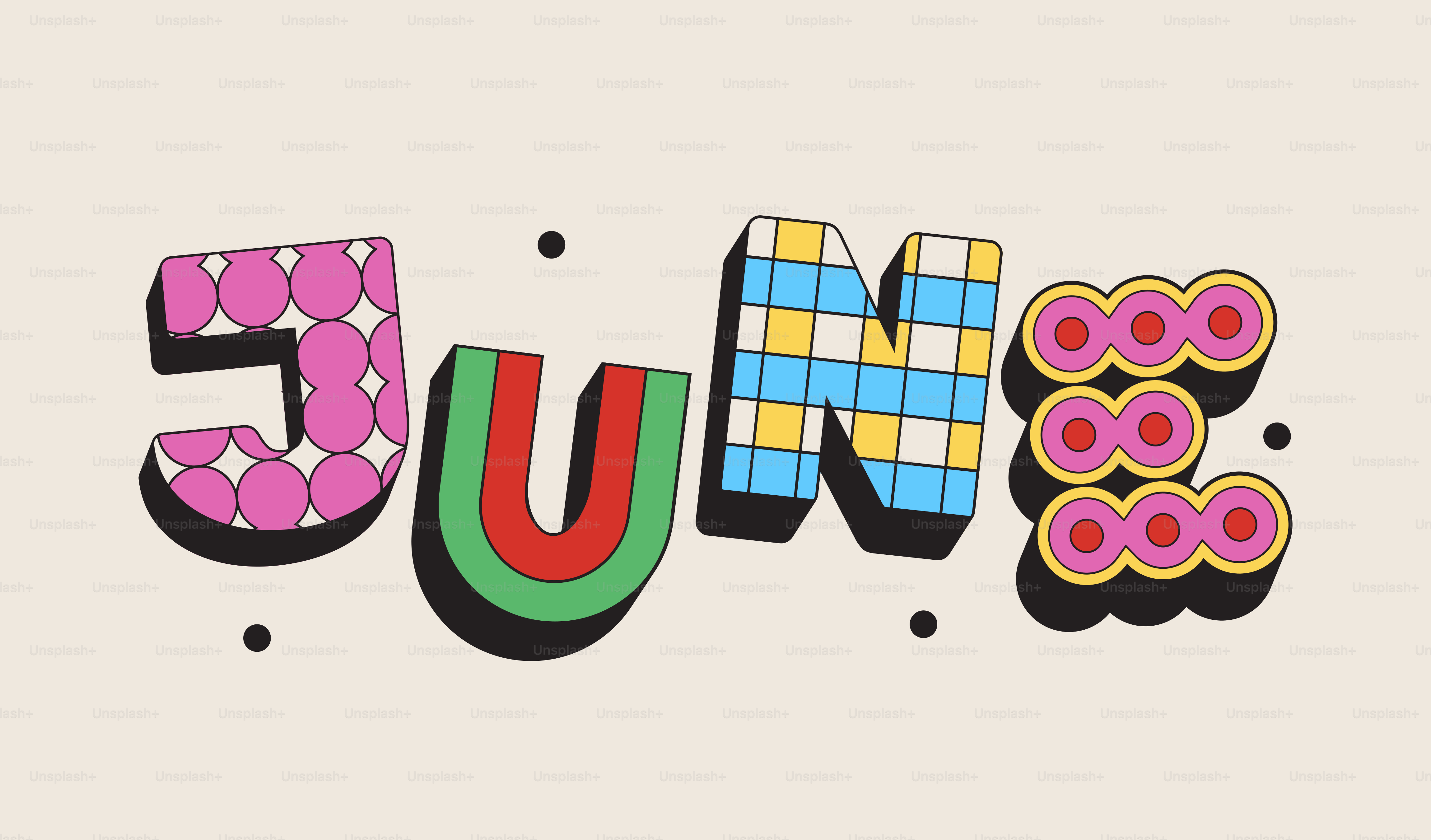 Colorful decorative letters spelling out june