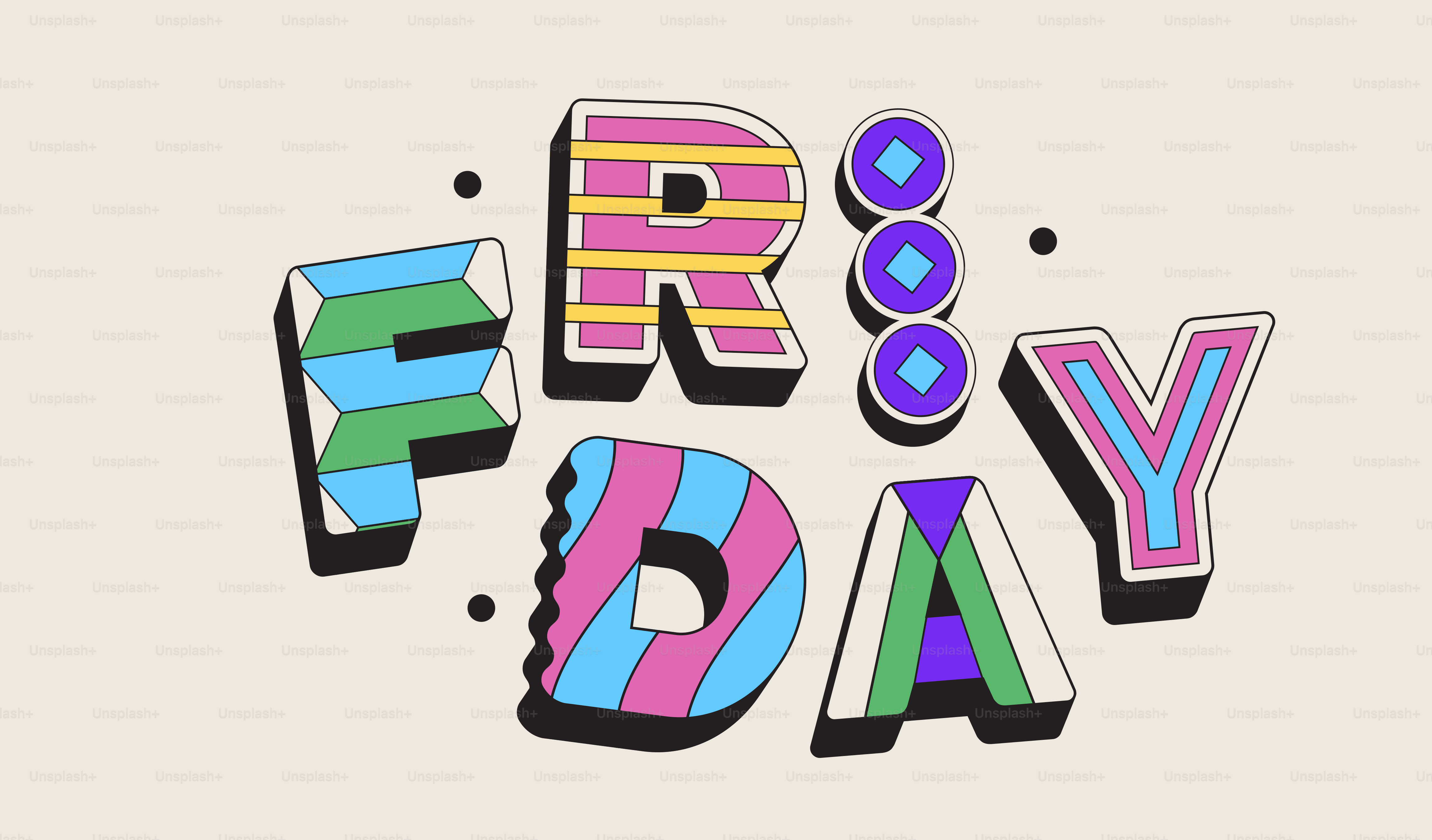 Colorful letters spell out the word friday