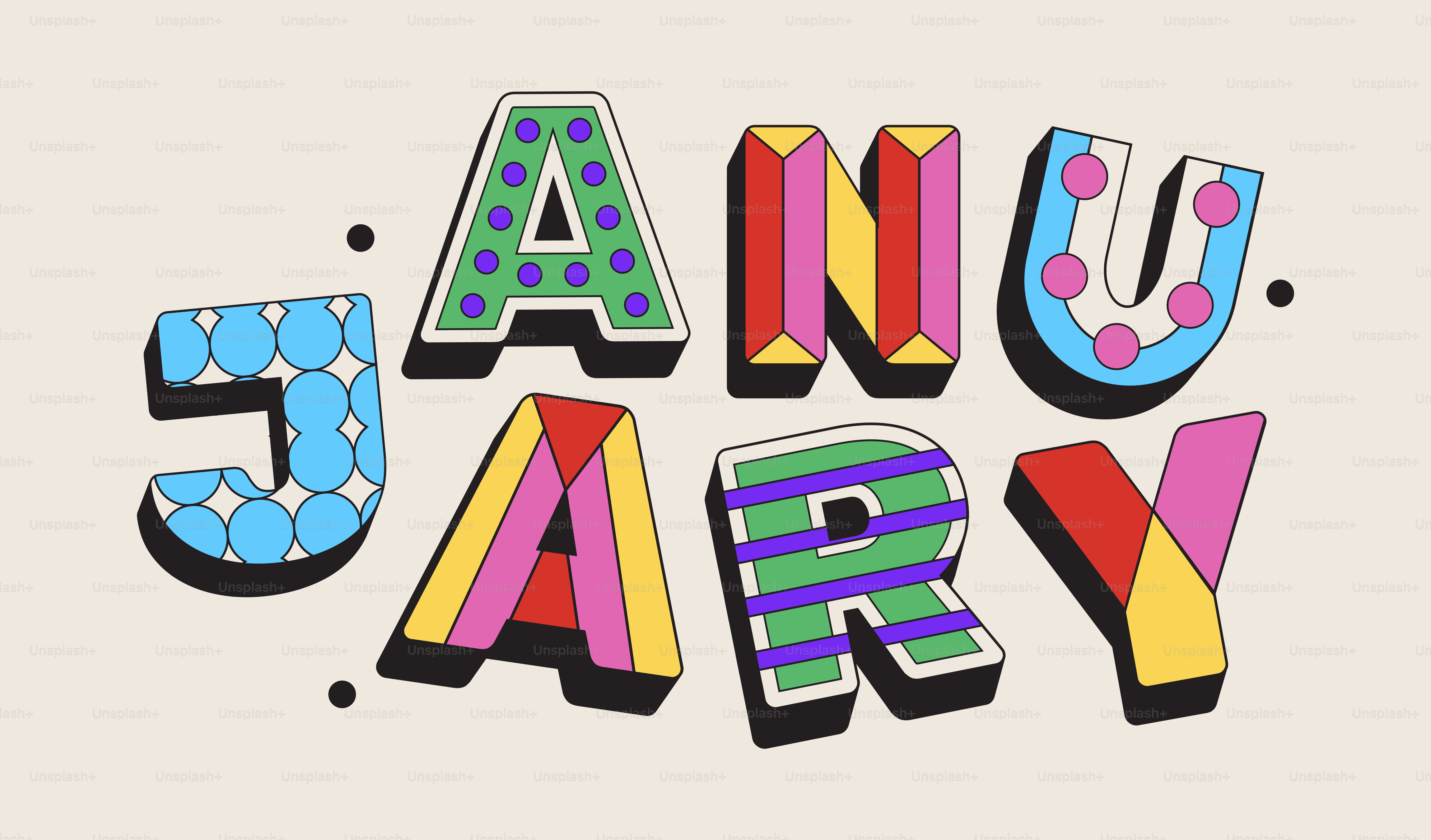Colorful letters spell out the word january