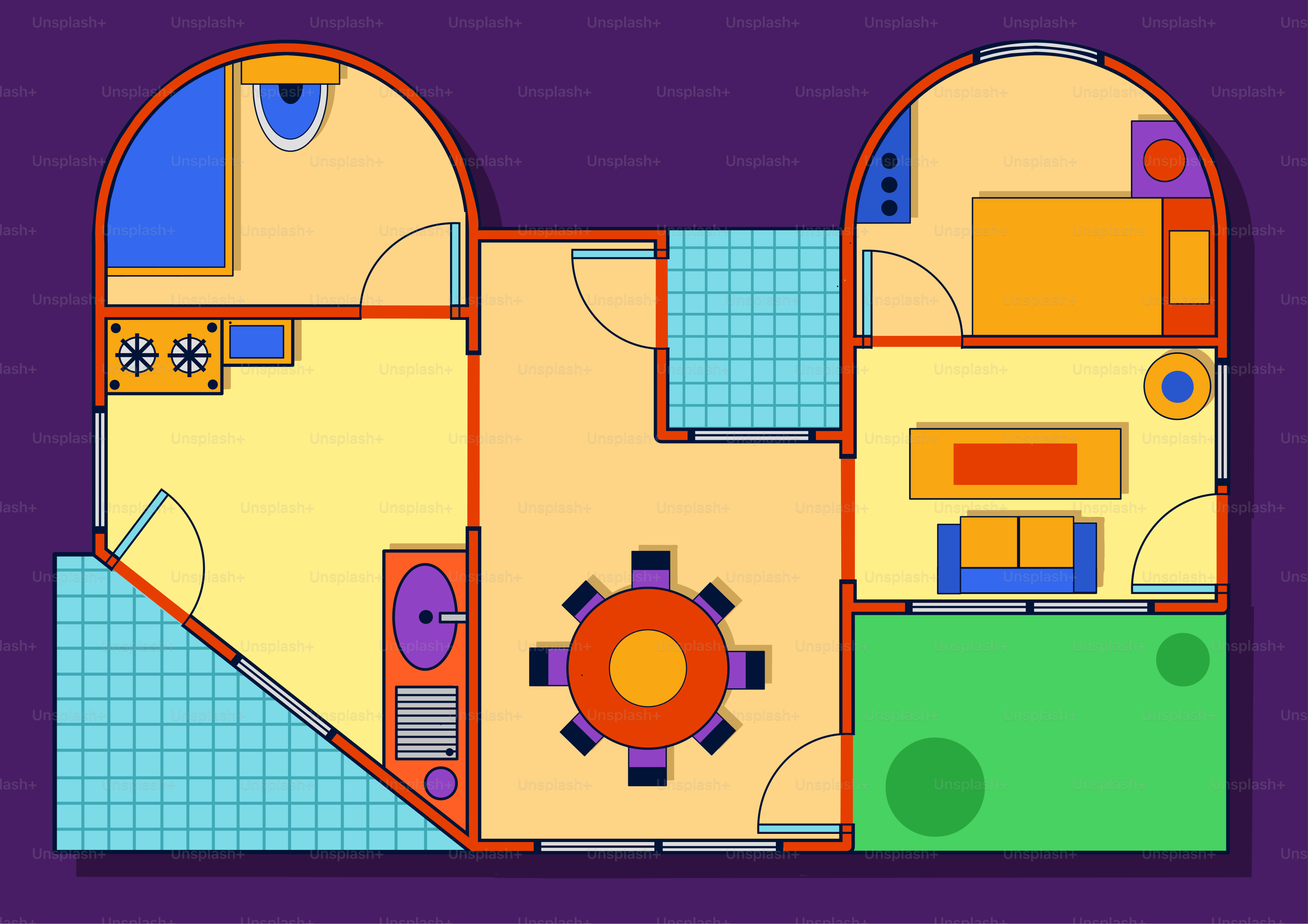 Plan d’étage coloré en dessin animé d’une maison