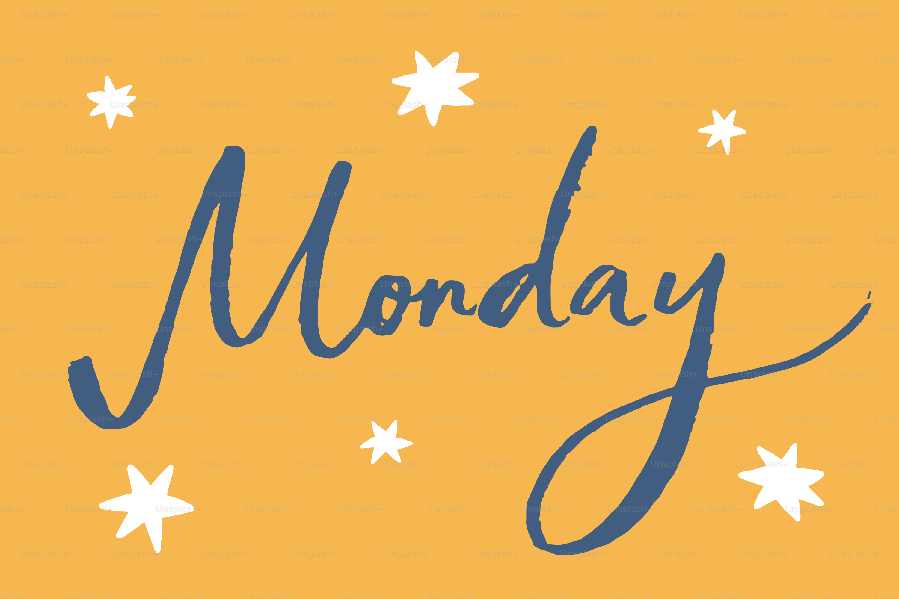 Le mot lundi écrit en cursive sur fond jaune.