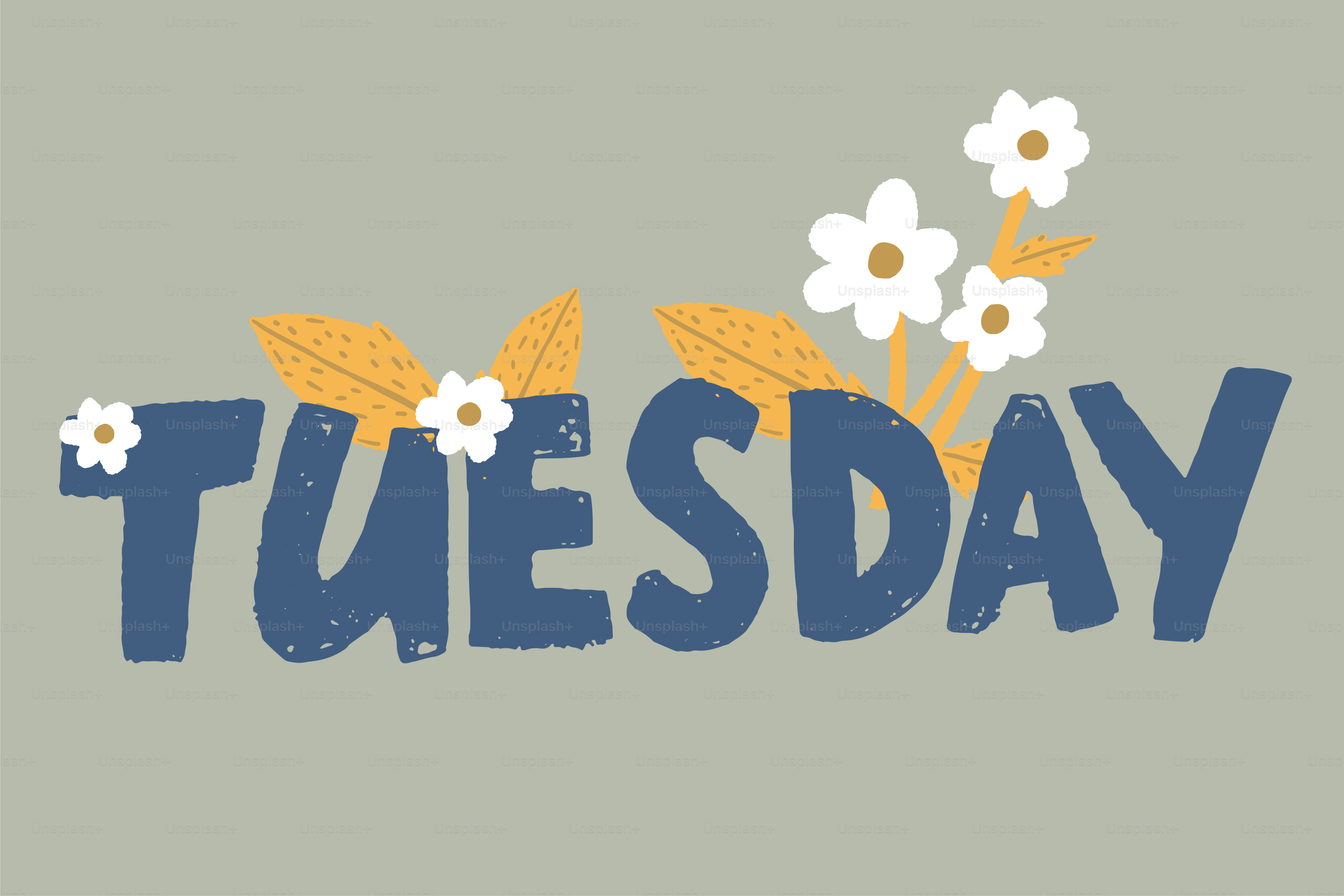 Le mot mardi avec des fleurs et des feuilles